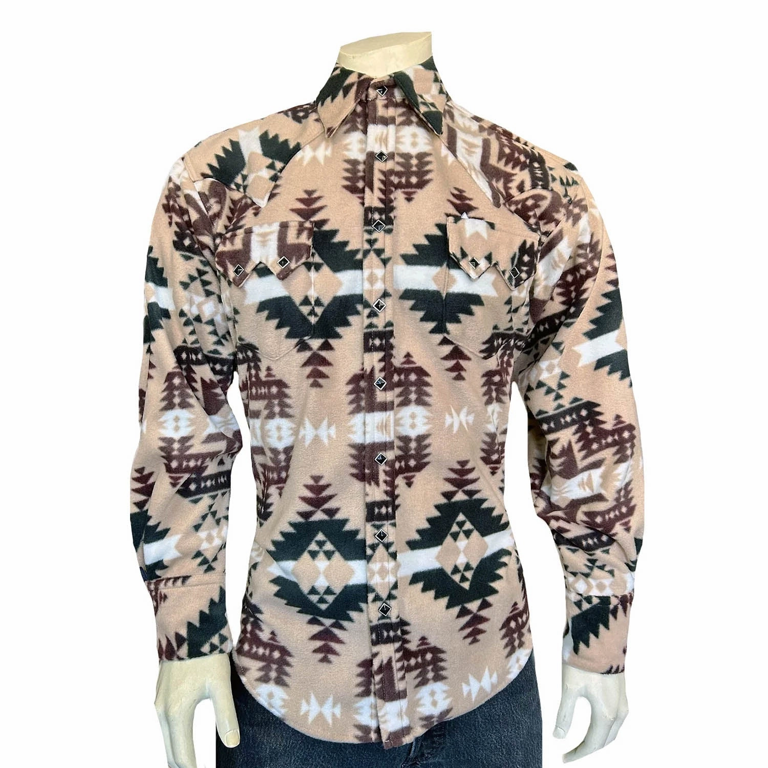 Effortless Style Boho chic Rockmount Mens Native Pattern Western Brown/Tan Fleece L/S Shirt