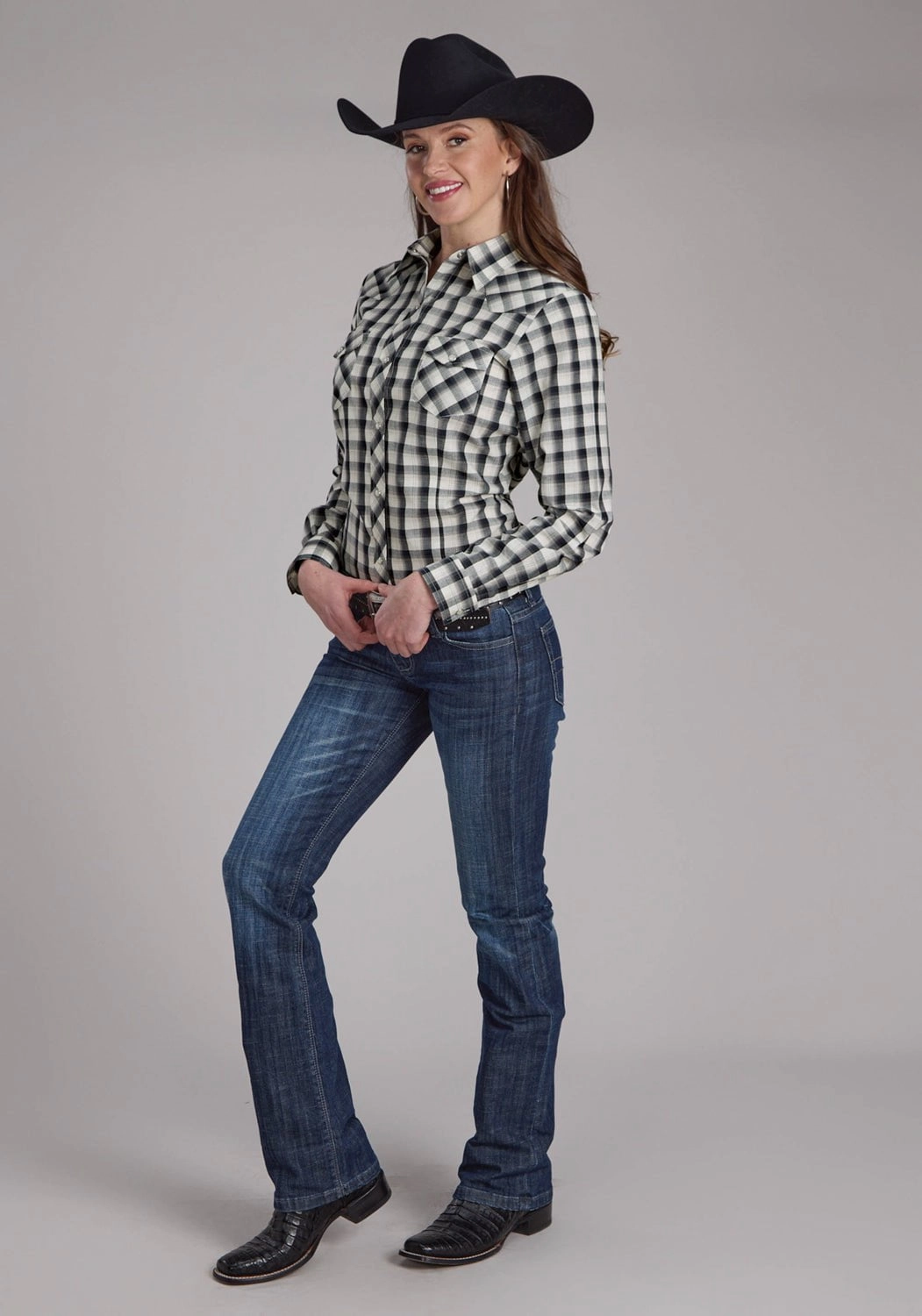 Must-Have Item Relaxed Comfort Roper Womens 2125 Plaid Blue/Black Cotton Blend L/S Shirt