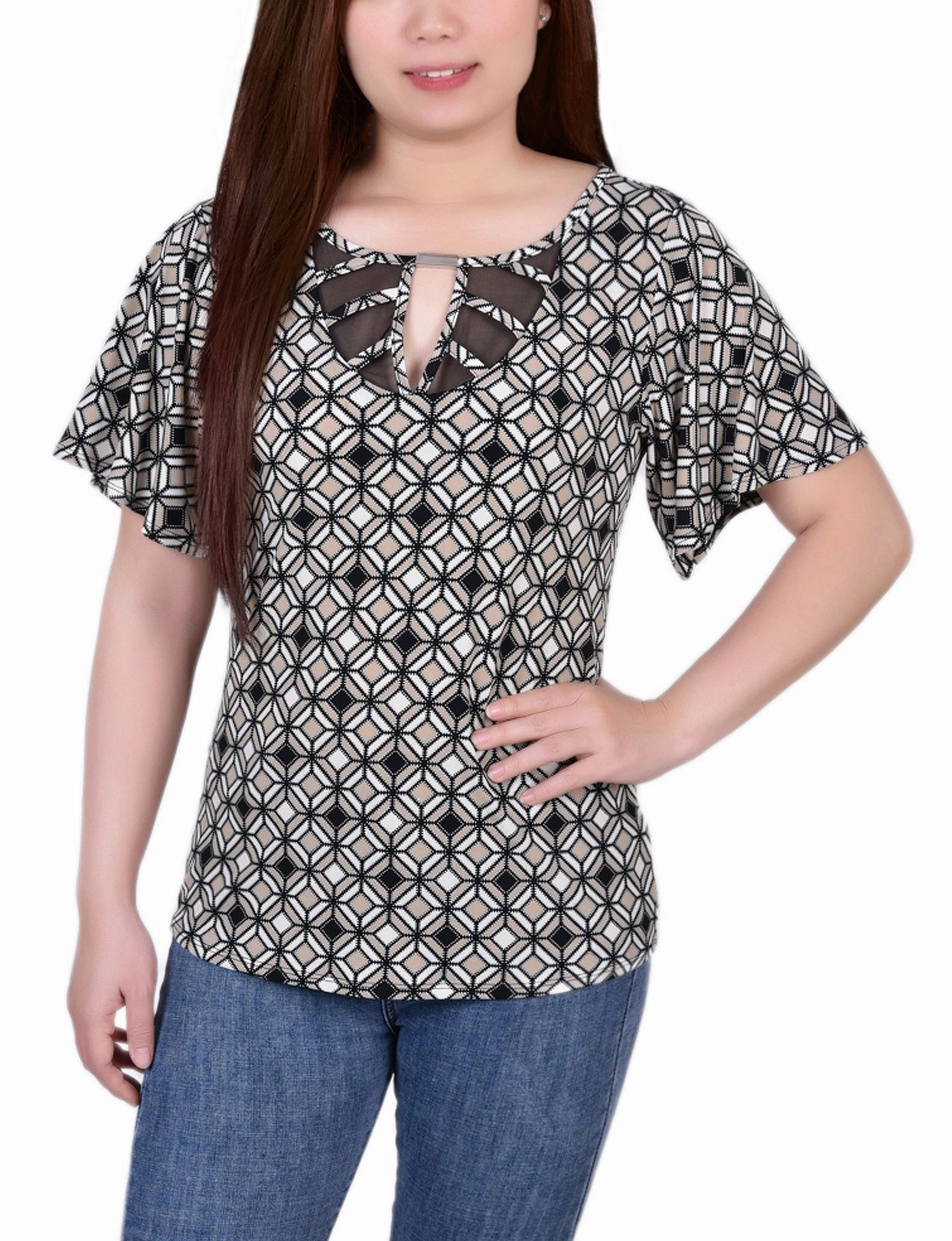 Petite Mesh Flutter Sleeve Knit Top Sustainable Manufacturing