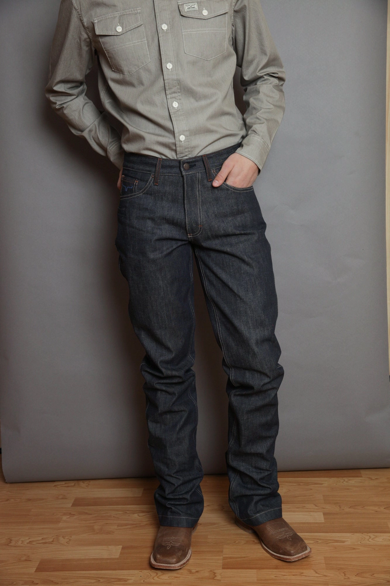 Clean Fashion Smooth Creative Look Adult Fashion Kimes Ranch Mens Dillon Raw Jeans Blue 100% Cotton Wide Bootcut