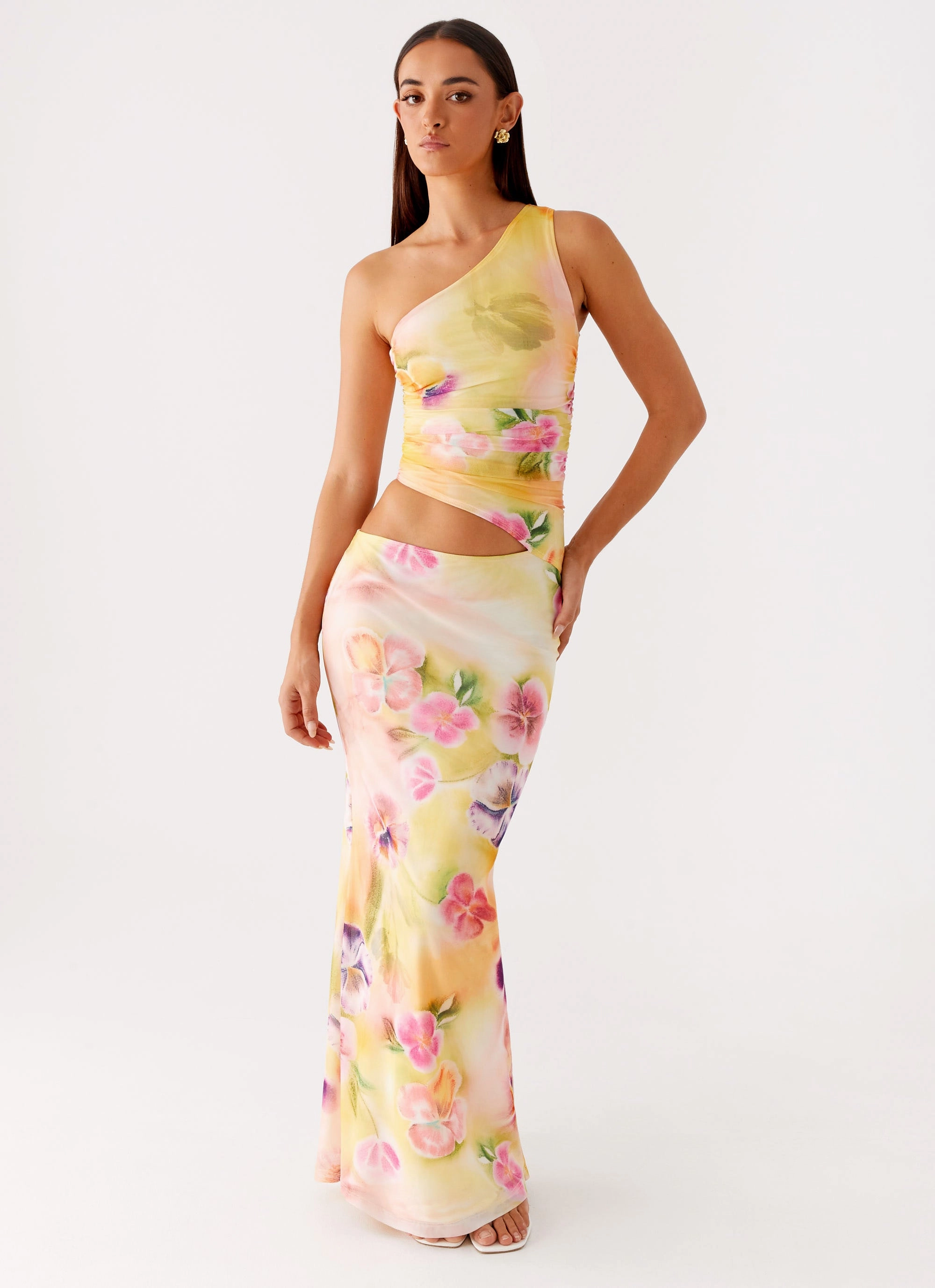 Luxe Fit Seranella One Shoulder Maxi Dress - Sunburst Floral