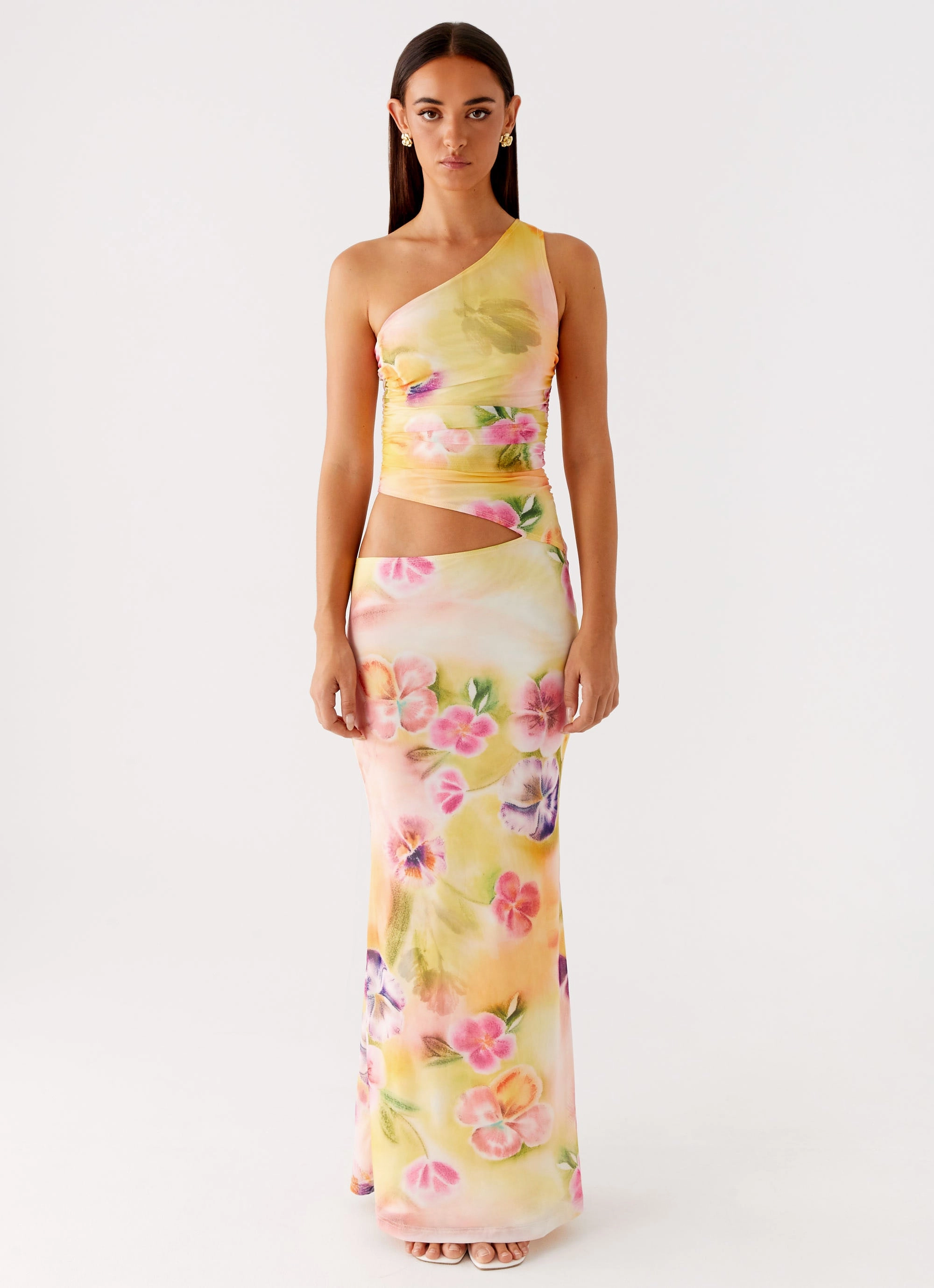 Repair-Friendly Seranella One Shoulder Maxi Dress - Sunburst Floral