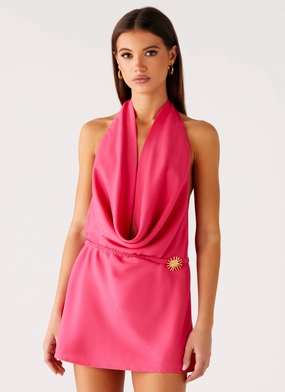 Dreamy Simplicity Halia Cowl Mini Dress - Watermelon
