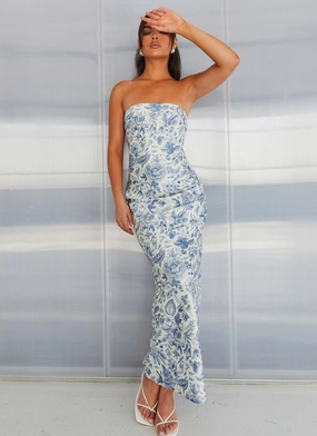 Love Energy Luxurious Texture Summer Lover Maxi Dress - Blue Paisley