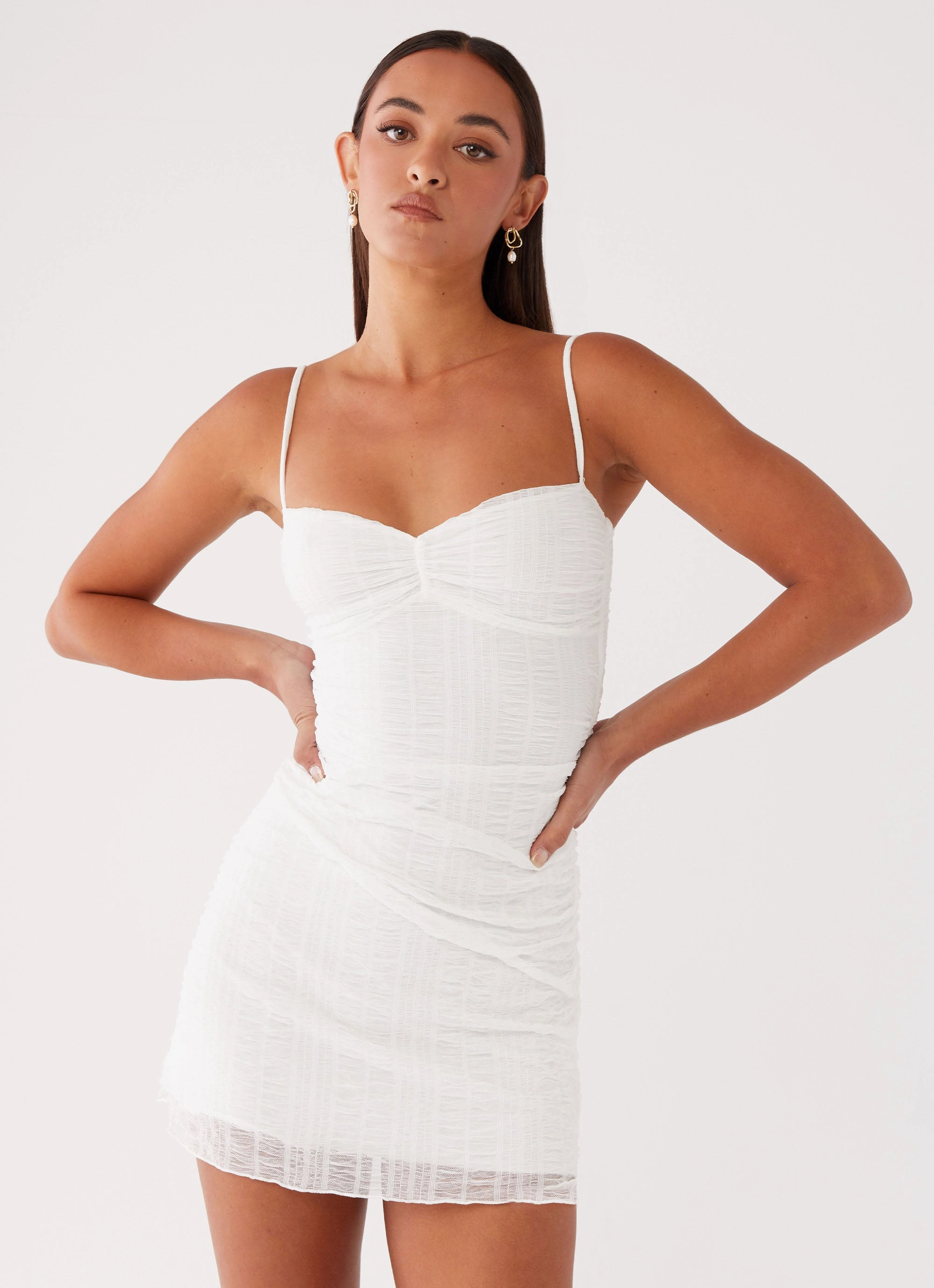 Natural Fit Arden Mesh Mini Dress - White