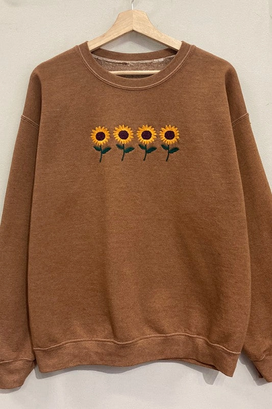 Sunflowers Embroidered Sweatshirt S-XL Versatile Top