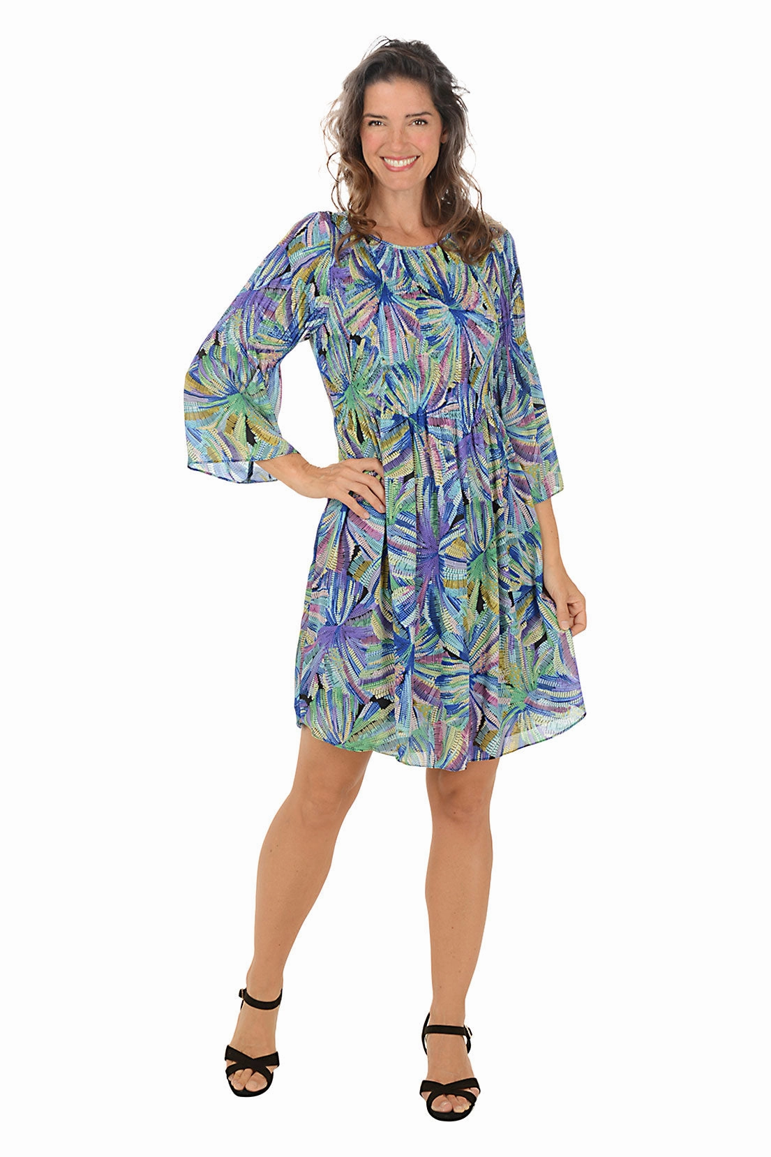 Flowy Cut All-Occasion Wear Supernova Pleated Bell Sleeve Dress