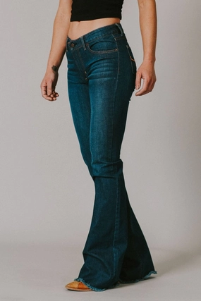 Kimes Ranch Womens Lola Raw Hem Blue Cotton blend Jeans Winter Fashion Street Casual