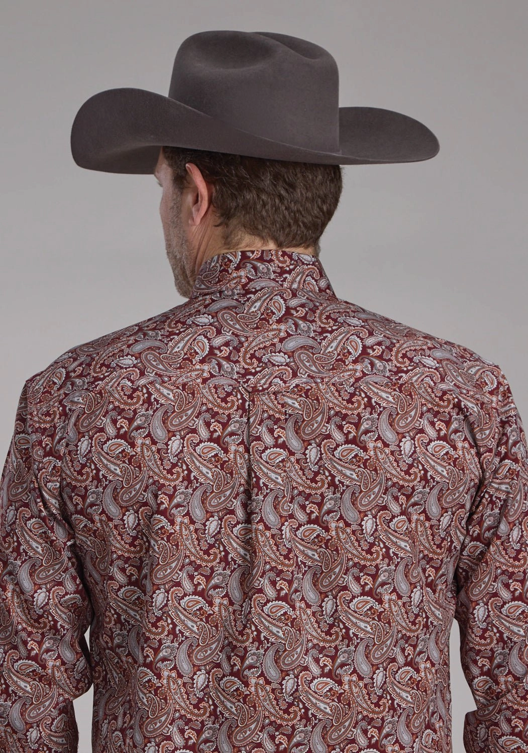 Roper Mens 2242 Sangria Paisley Wine 100% Cotton 1 Pkt L/S Shirt Lightweight Weave Non Iron Fabric