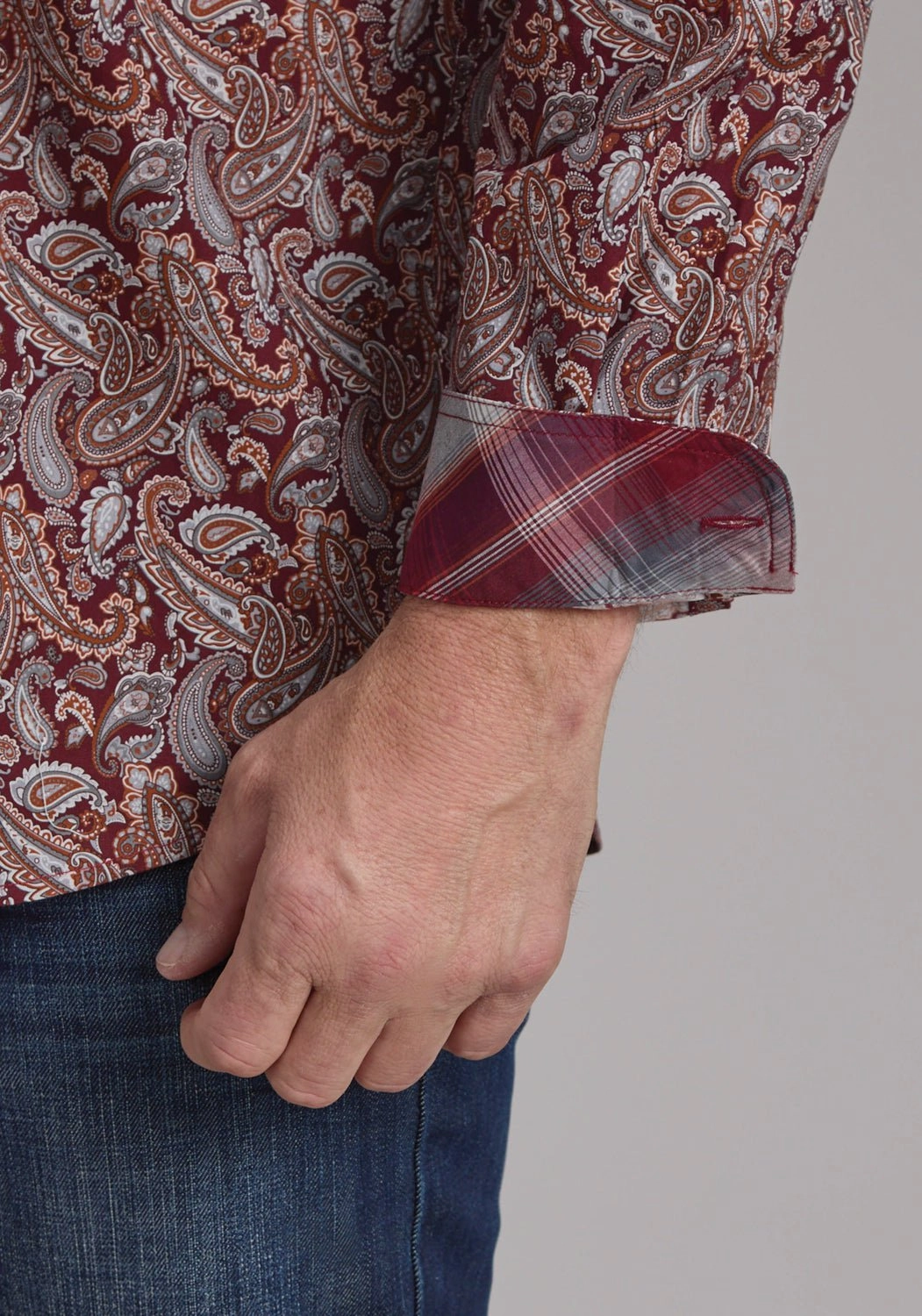 Roper Mens 2242 Sangria Paisley Wine 100% Cotton 1 Pkt L/S Shirt Pastel Shade Durable Texture