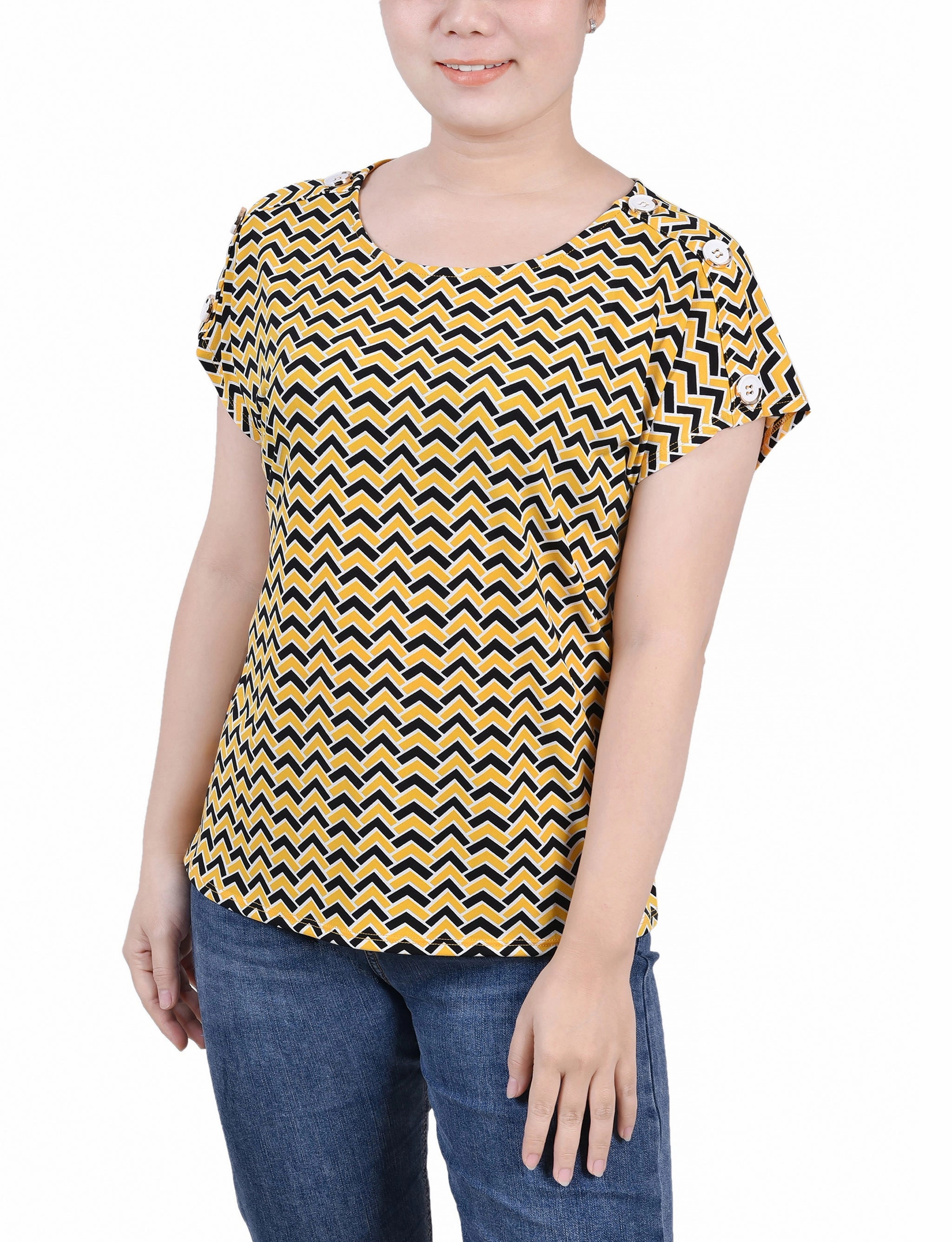 Ribbed collar Petite Short Extended Sleeve Top
