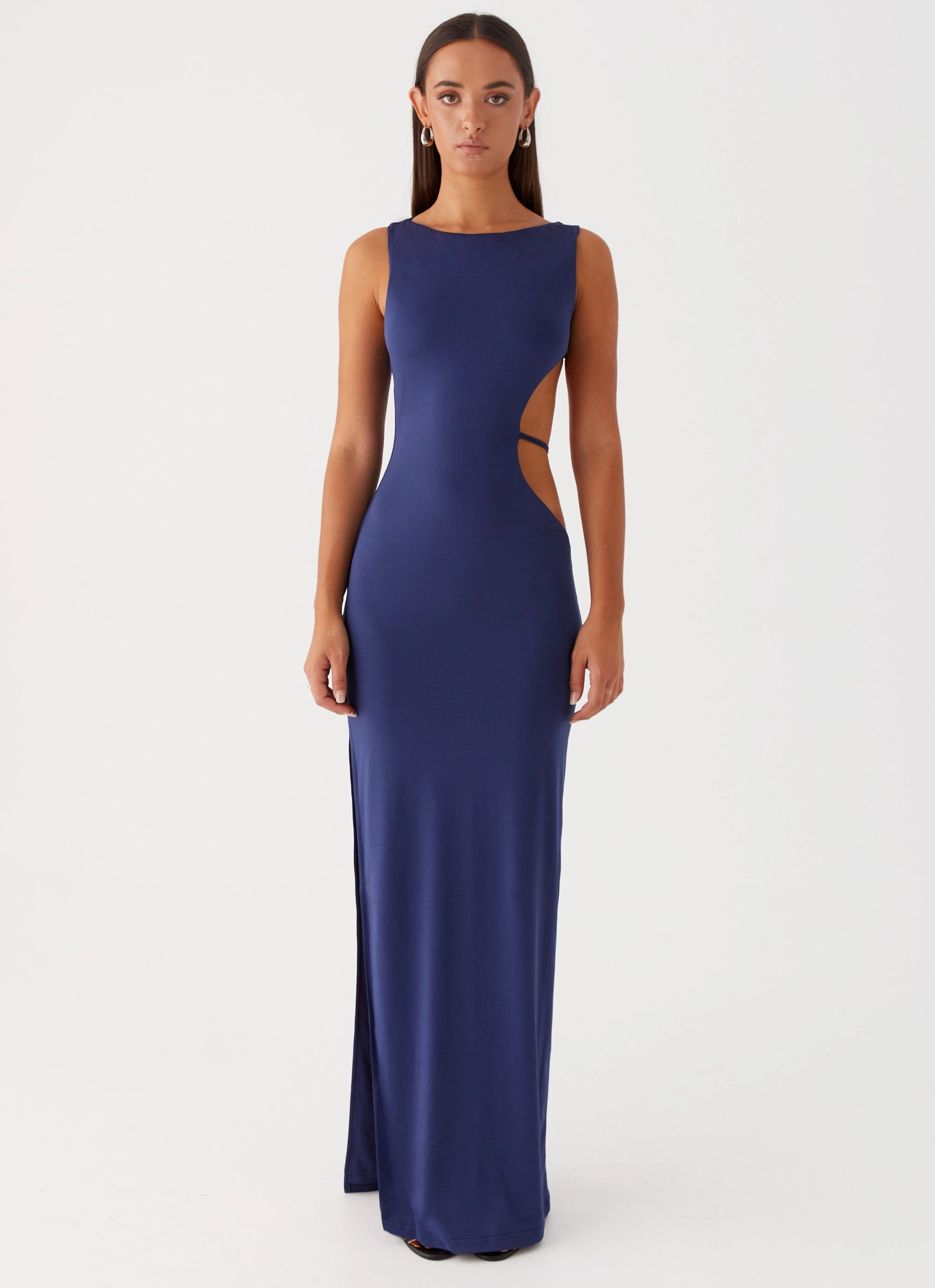 Glossy-Finish Dreamy Texture Sutton Maxi Dress - Navy