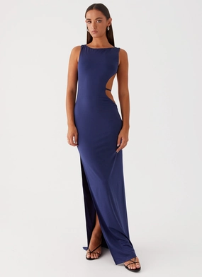 Full Coverage Flowing Texture Sutton Maxi Dress - Navy