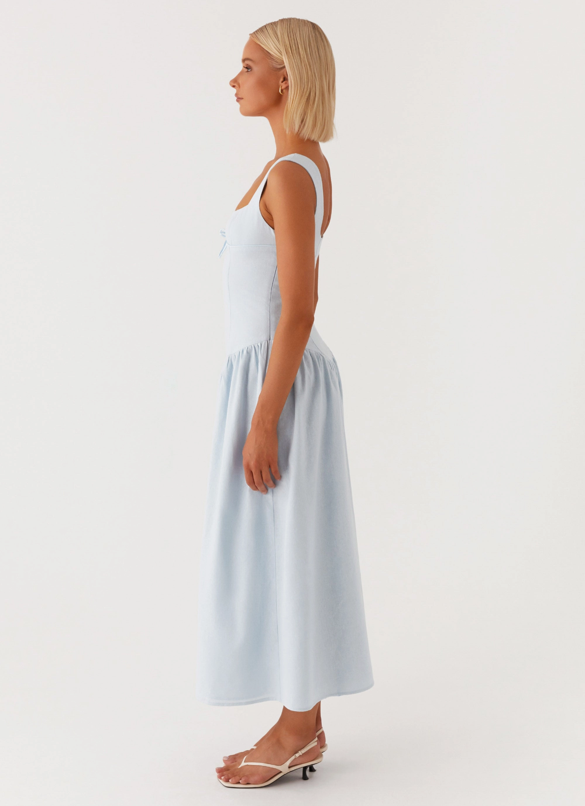 Elegant Tailoring Draped Silhouette Suzie Midi Dress - Blue