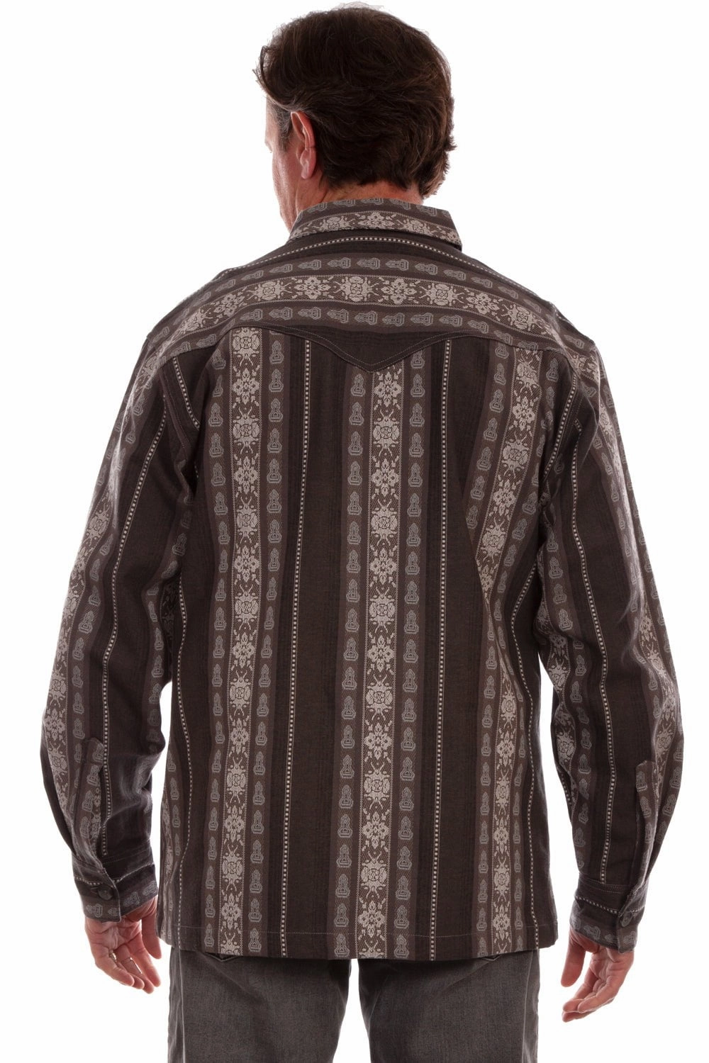 V-neck style Summer Vibes Scully Mens Jacquard Vertical Charcoal 100% Cotton L/S Shirt