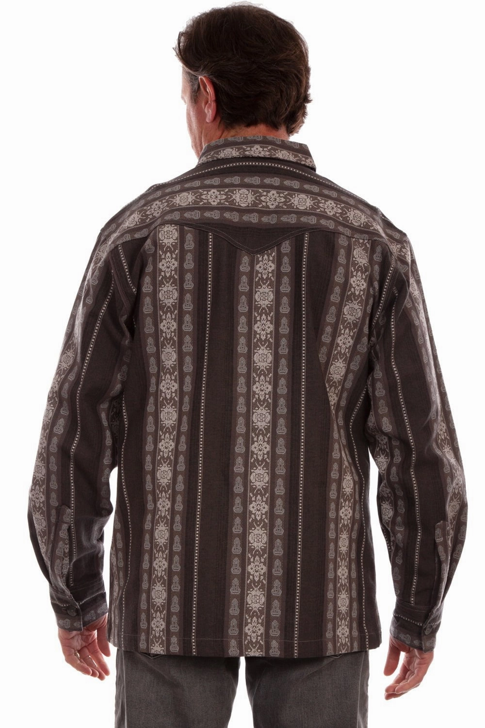 Scully Mens Jacquard Vertical Charcoal 100% Cotton L/S Shirt tailored look