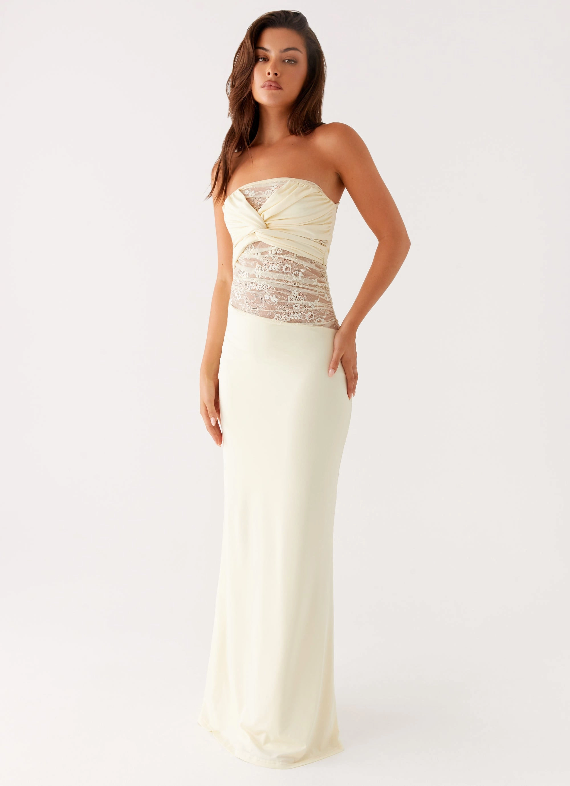 Sheer Element Balanced feel Sweet Energy Strapless Maxi Dress - Yellow