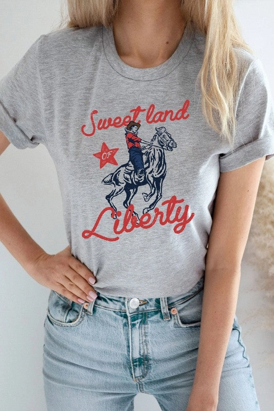 Sweet Land Of Liberty Basic Graphic Tee S-XL Colorfast Dye Running Speed
