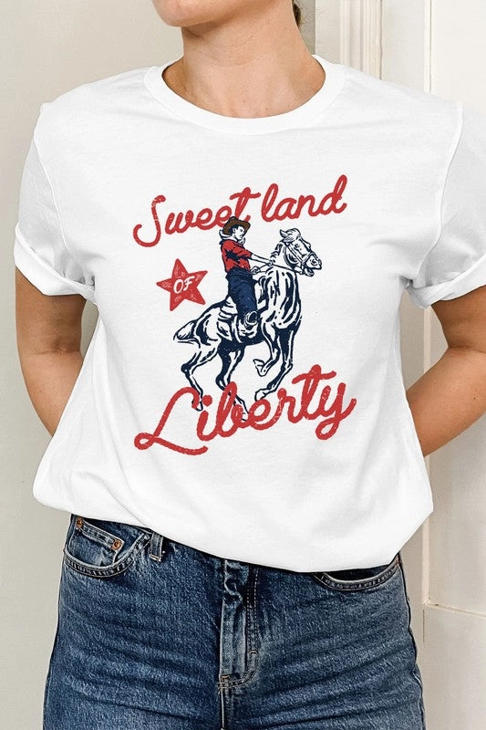 soft fit Sweet Land Of Liberty Basic Graphic Tee S-XL