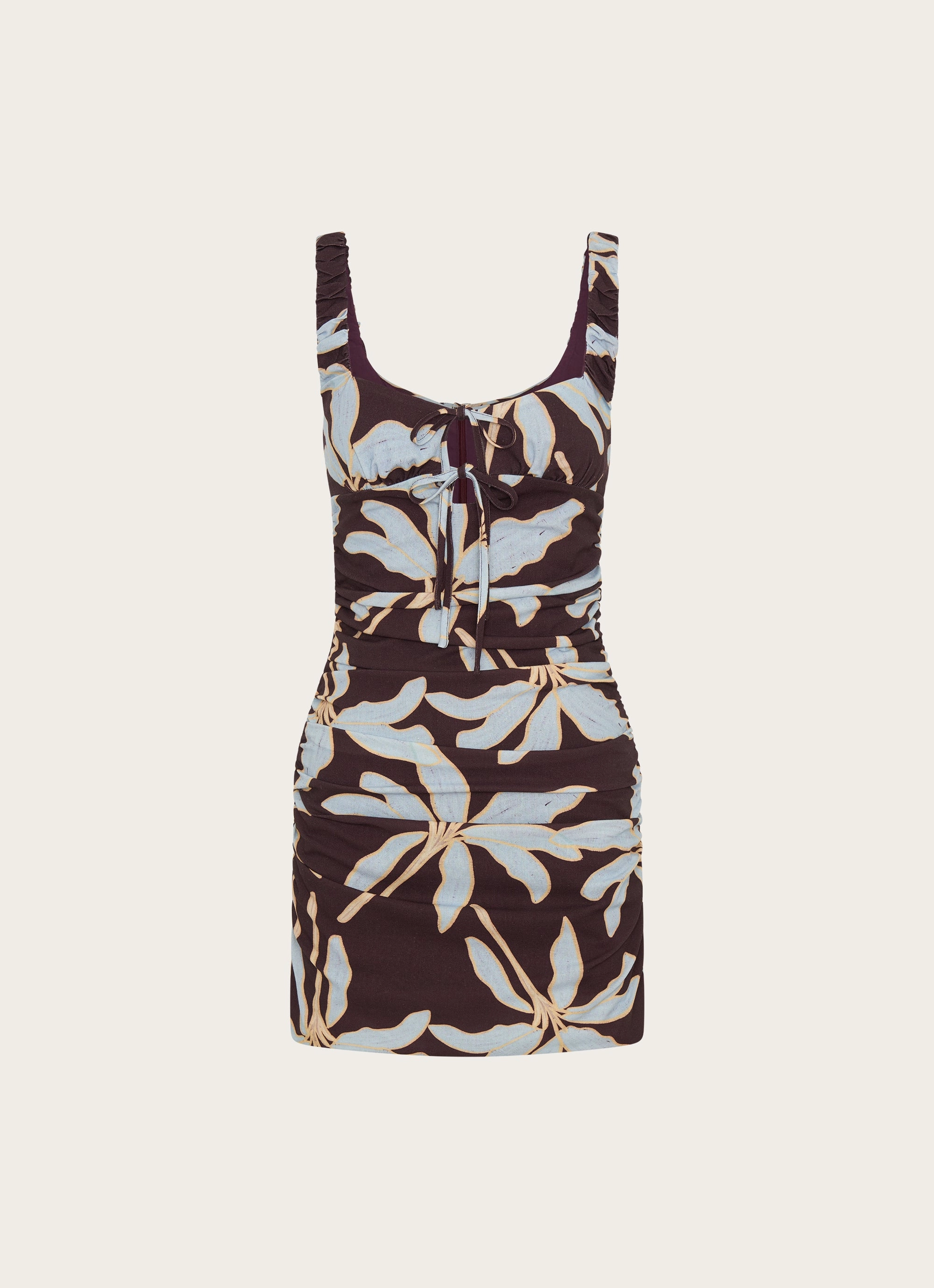 Sweet Melody Ruched Mini Dress - Opulent Brown Elegant Wear