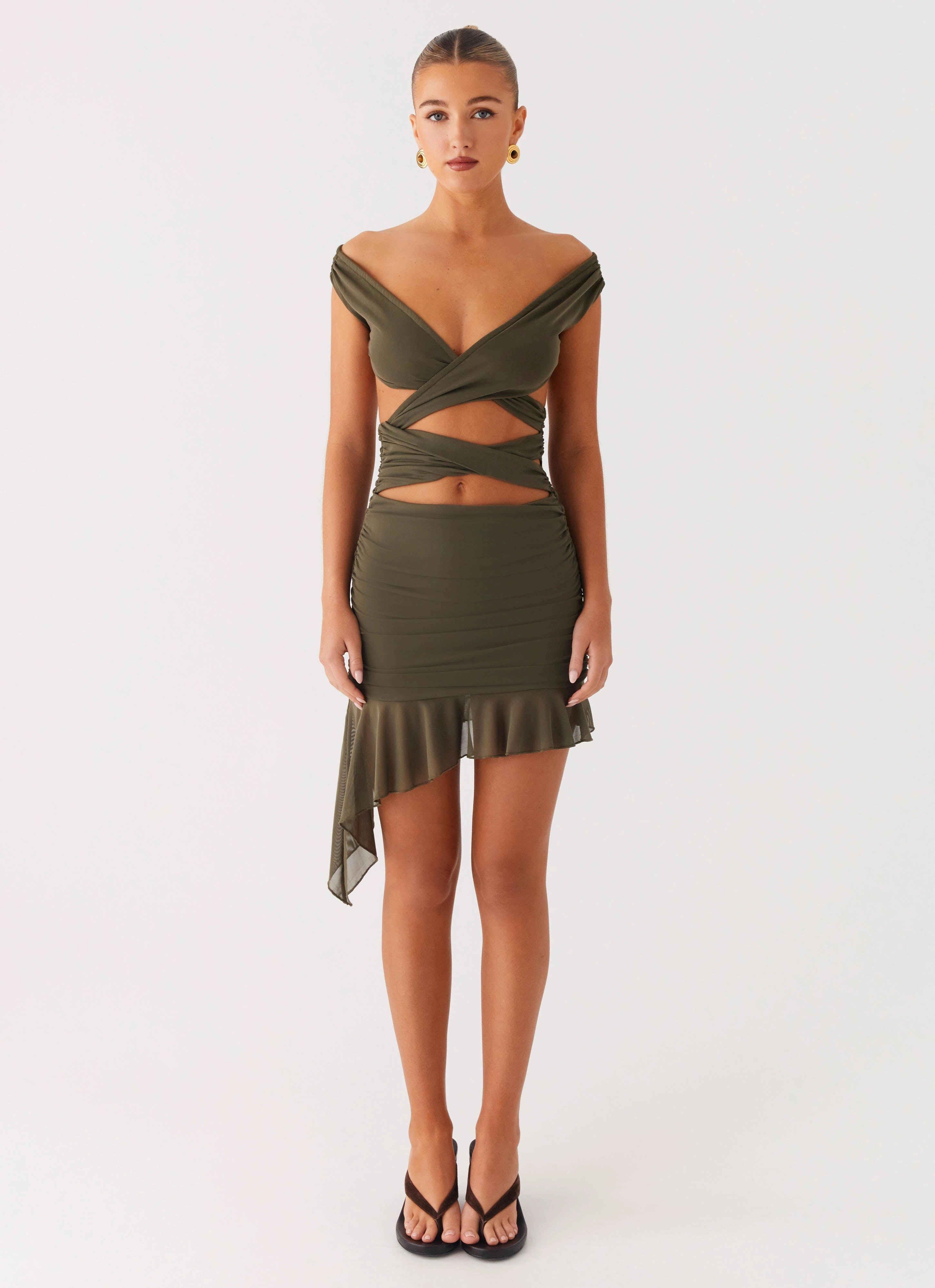 Ivy Whisper Mini Dress - Khaki Night Party