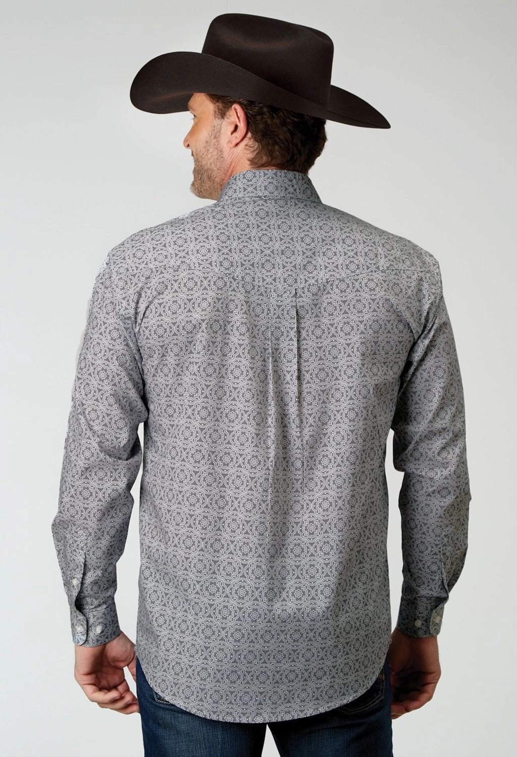 Lightweight Feel Roper Mens 1934 Silver Medallion Grey 100% Cotton Btn L/S Shirt