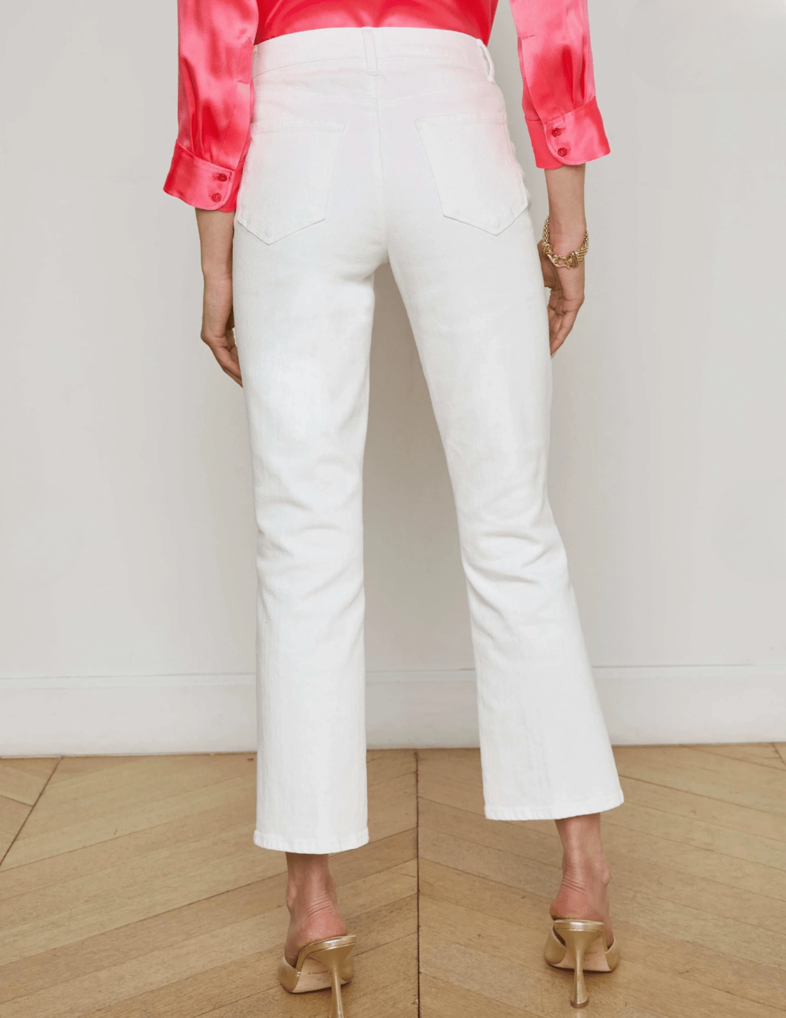 LAGENCE Noya Cropped Slim Flare Jeans in Blanc Relaxed Style
