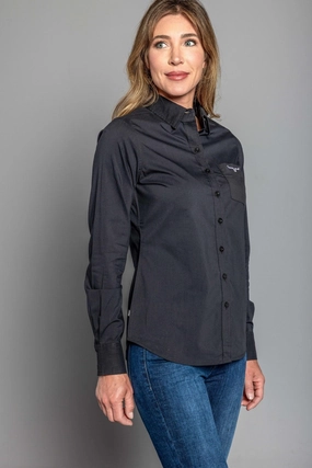 Kimes Ranch Womens Team Shirt Long Black Cotton Blend L/S Shirt Spring Collection