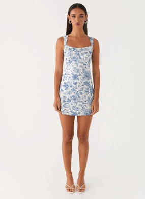 Day Ready Look Odette Satin Mini Dress - Blue Paisley