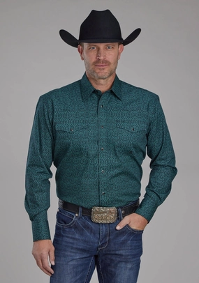 Roper Mens 2152 Vintage Paisley Green 100% Cotton L/S Shirt Odor control Wedding guest