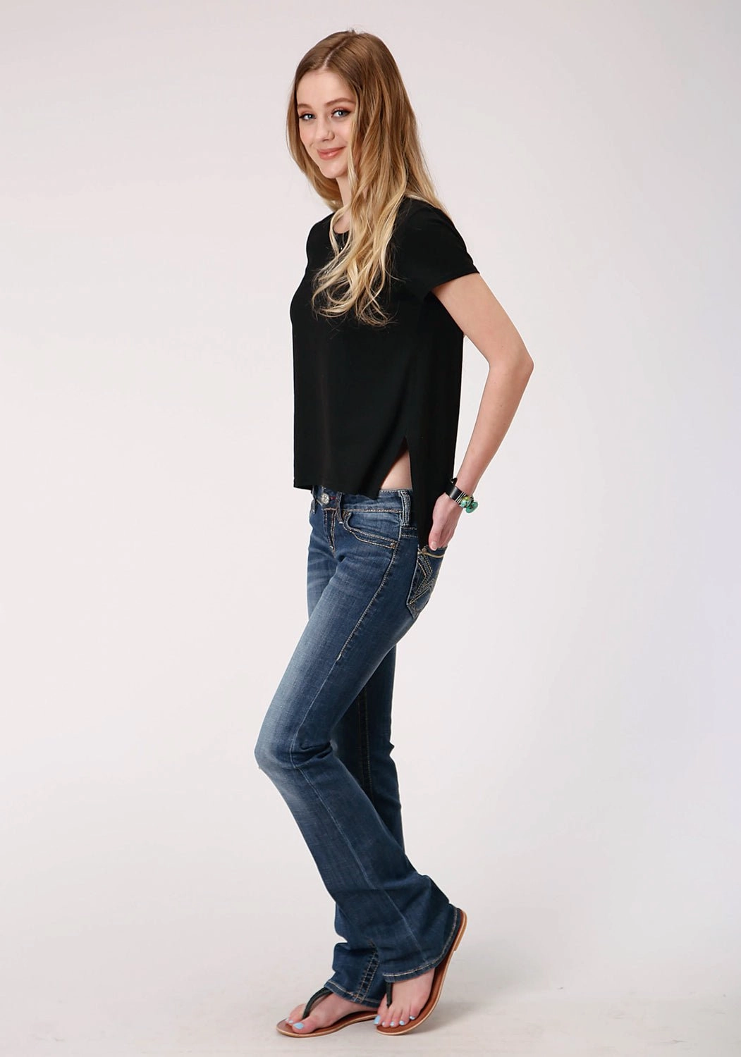 Roper Womens Black Poly/Rayon Self Cross Straps S/S T-Shirt Versatile Clothing