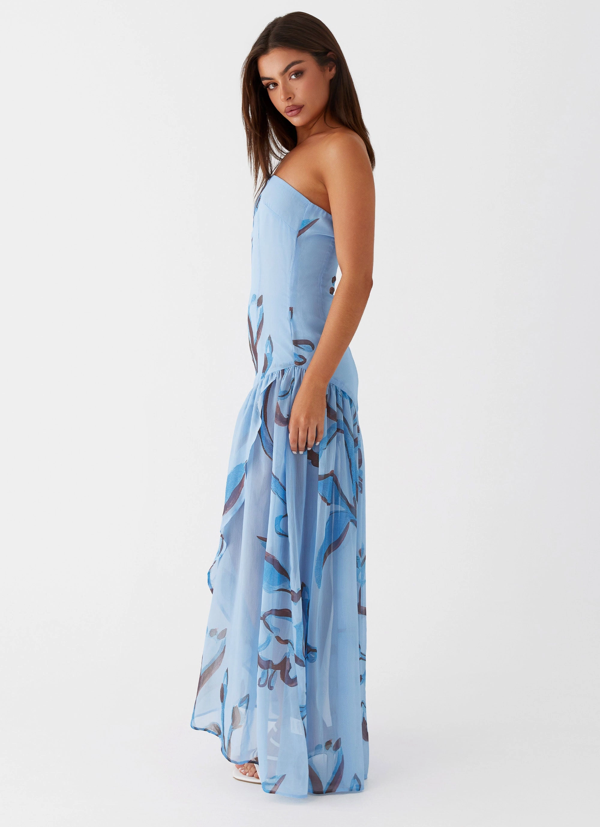 Vibrant Look Solaris Strapless Maxi Dress - Blue Floral