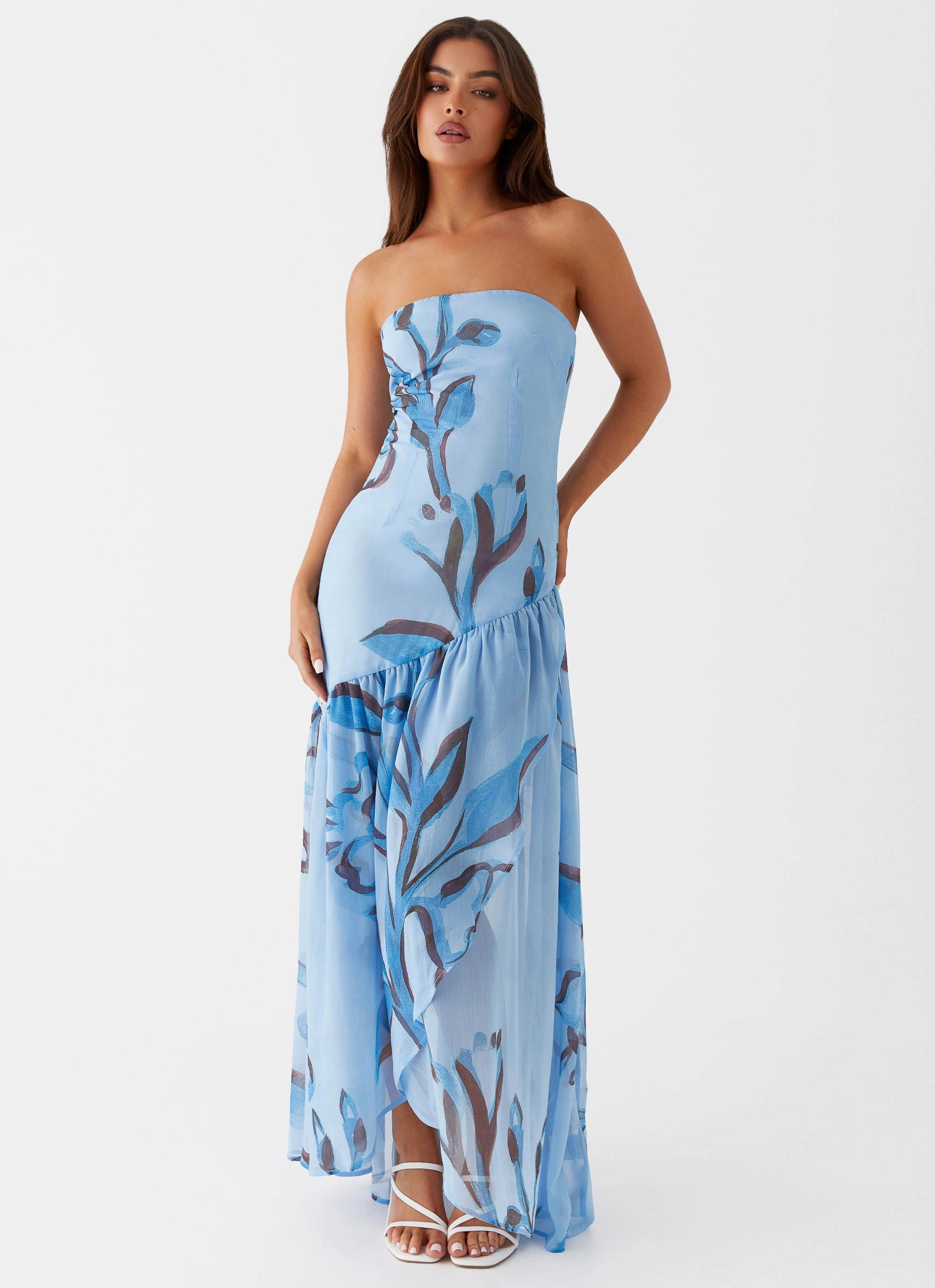 Solaris Strapless Maxi Dress - Blue Floral Light Mood Neutral Flow