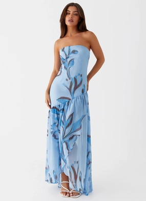 Solaris Strapless Maxi Dress - Blue Floral Light Mood Neutral Flow
