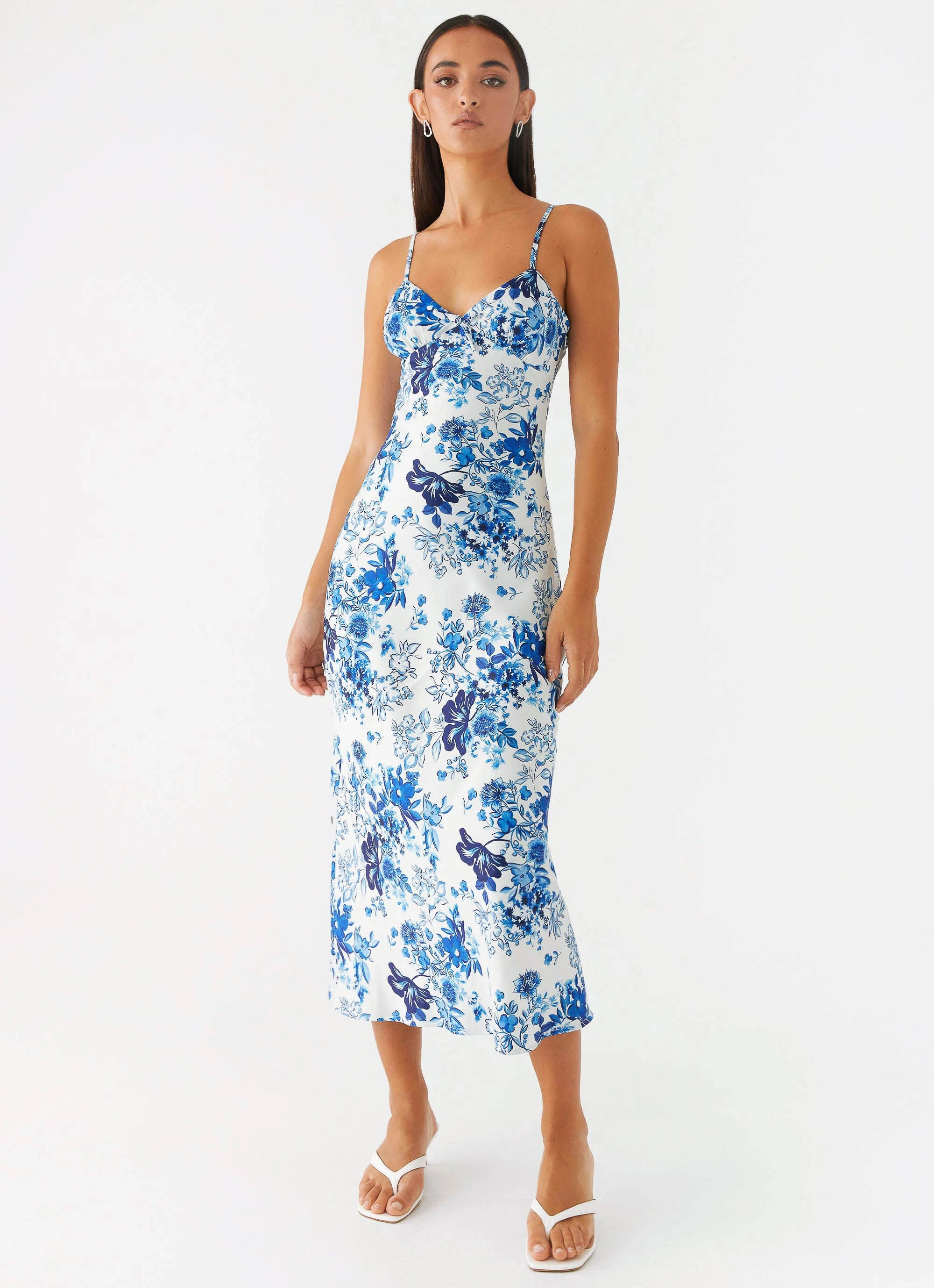 Take Chances Midi Dress - Serene Sky Floral Daily Confidence Urban Wear