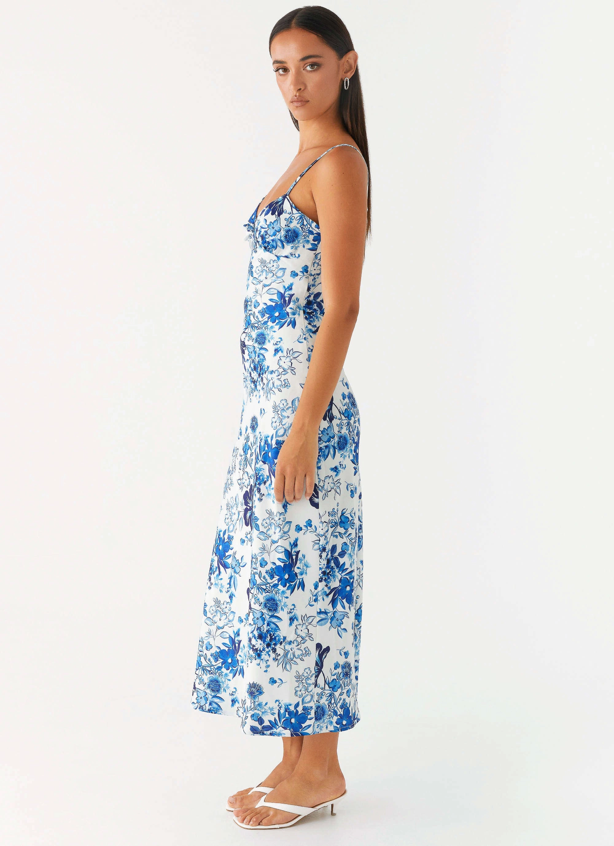 Take Chances Midi Dress - Serene Sky Floral Easy Elegance