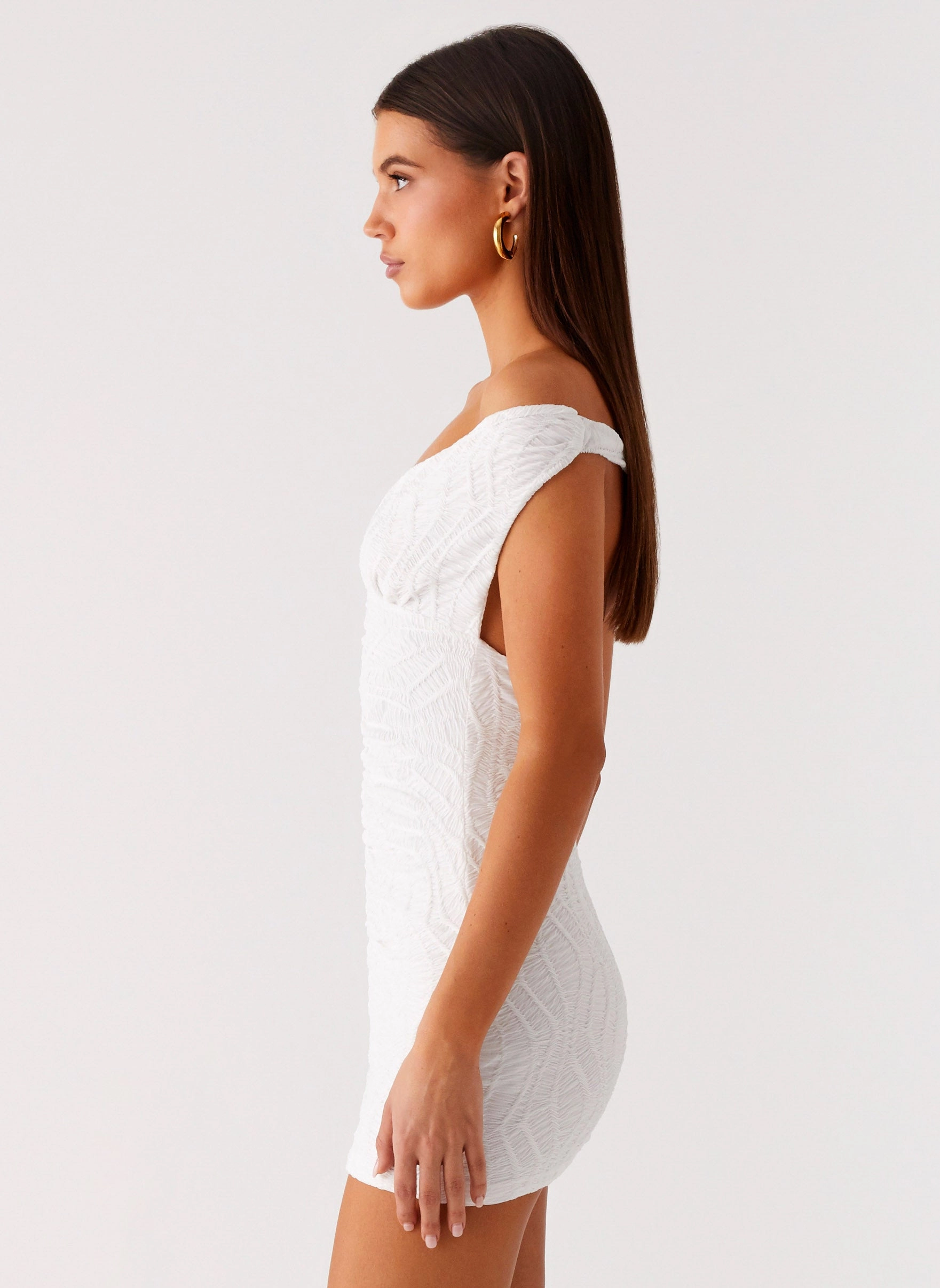 Takoda Off Shoulder Mini Dress - White velvet feel Chilly Comfort