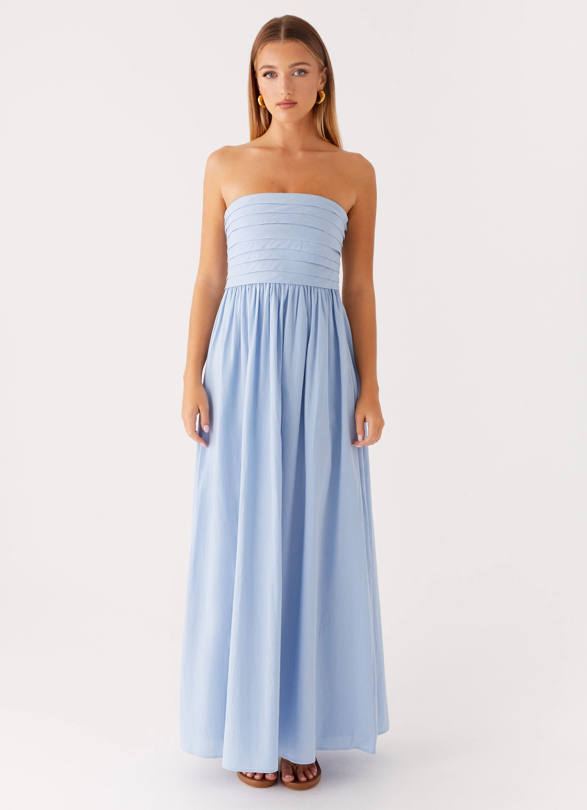 Quiet Glow Mesh-Detail Tamia Maxi Dress - Blue