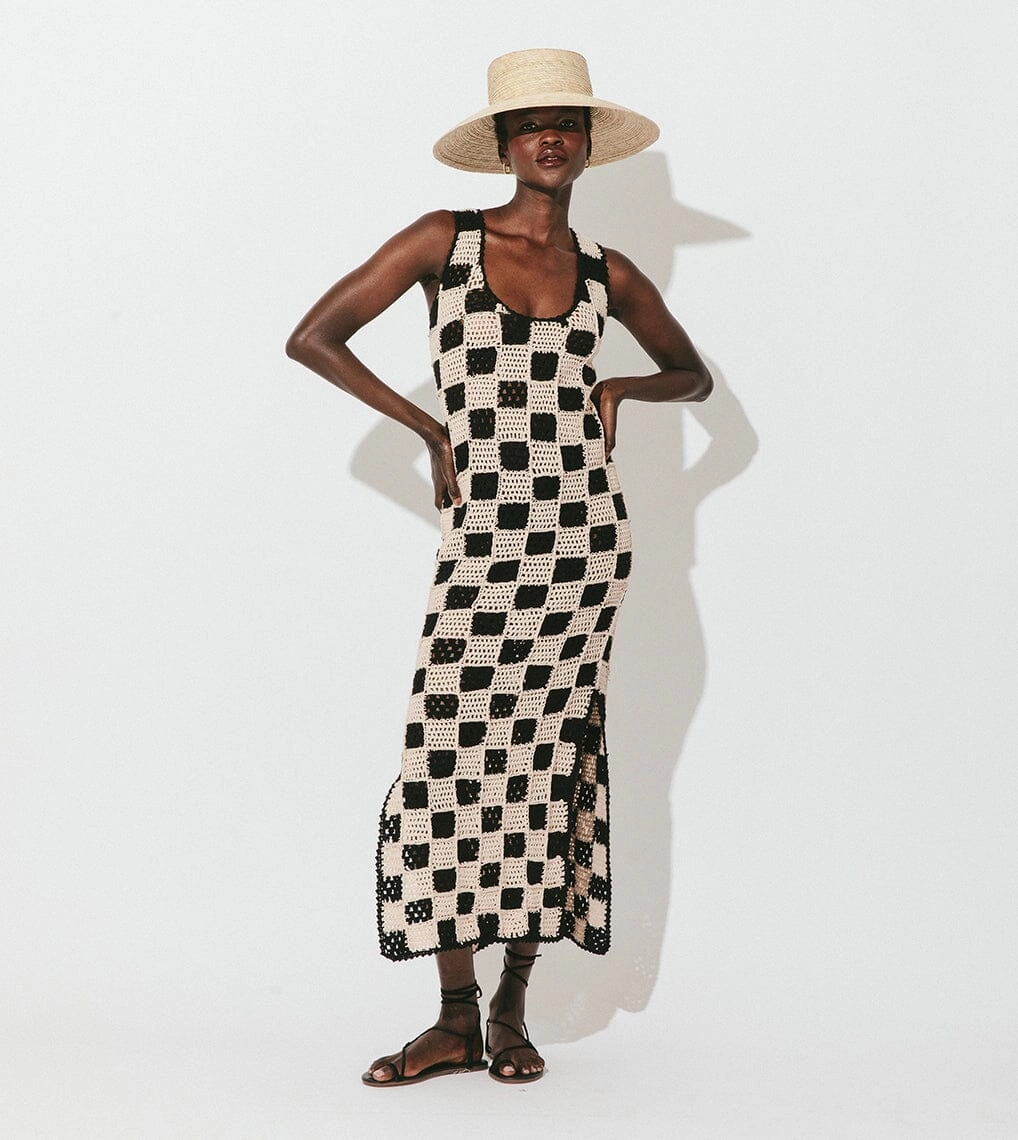 Calm Fit Comfortable fit Danika Crochet Dress | Black/White