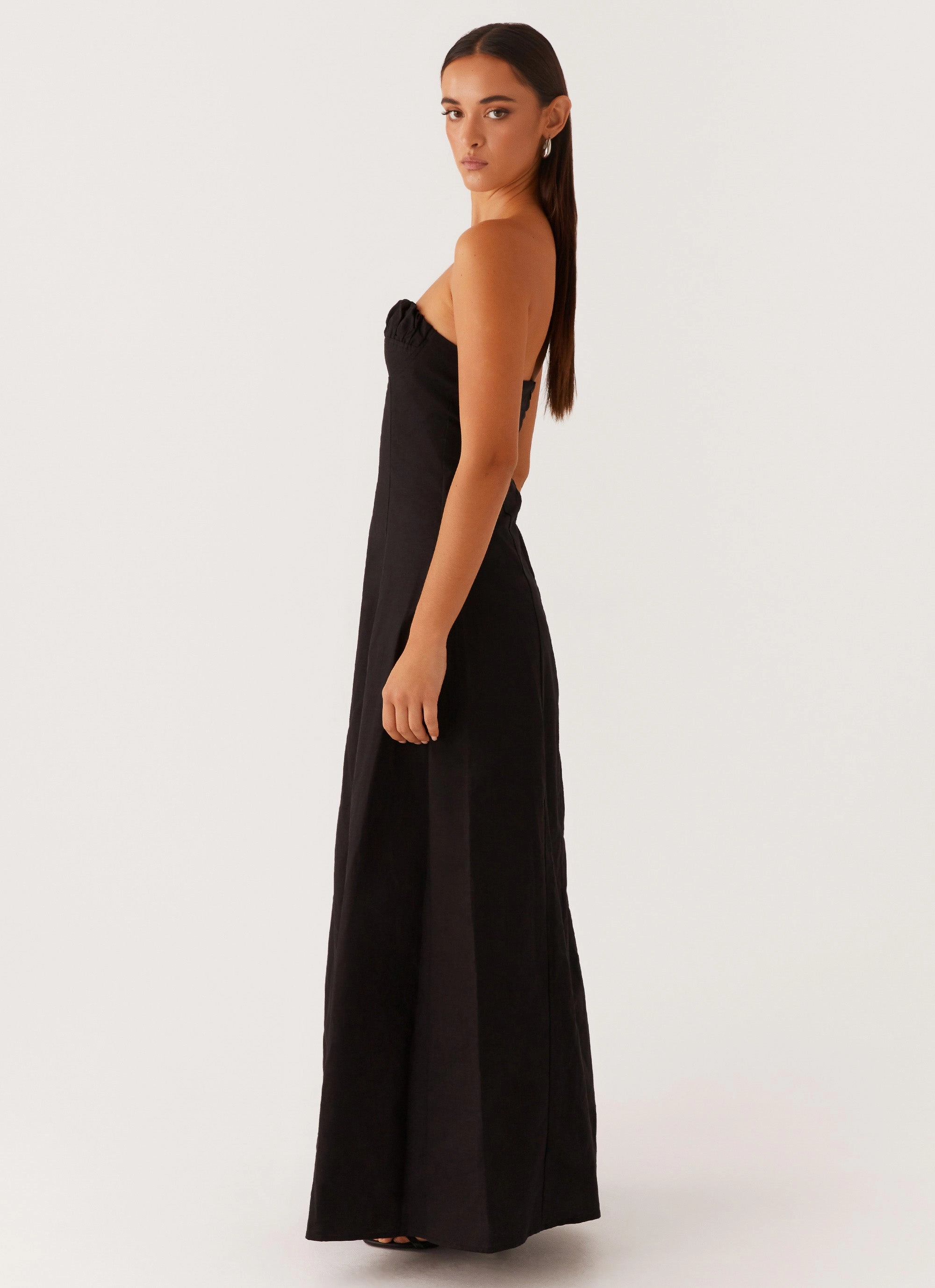 Cut-Out-Detail Tayla Linen Maxi Dress - Black