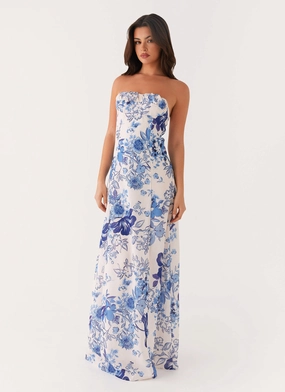 Tayla Linen Maxi Dress - Serene Sky Floral Mid Season
