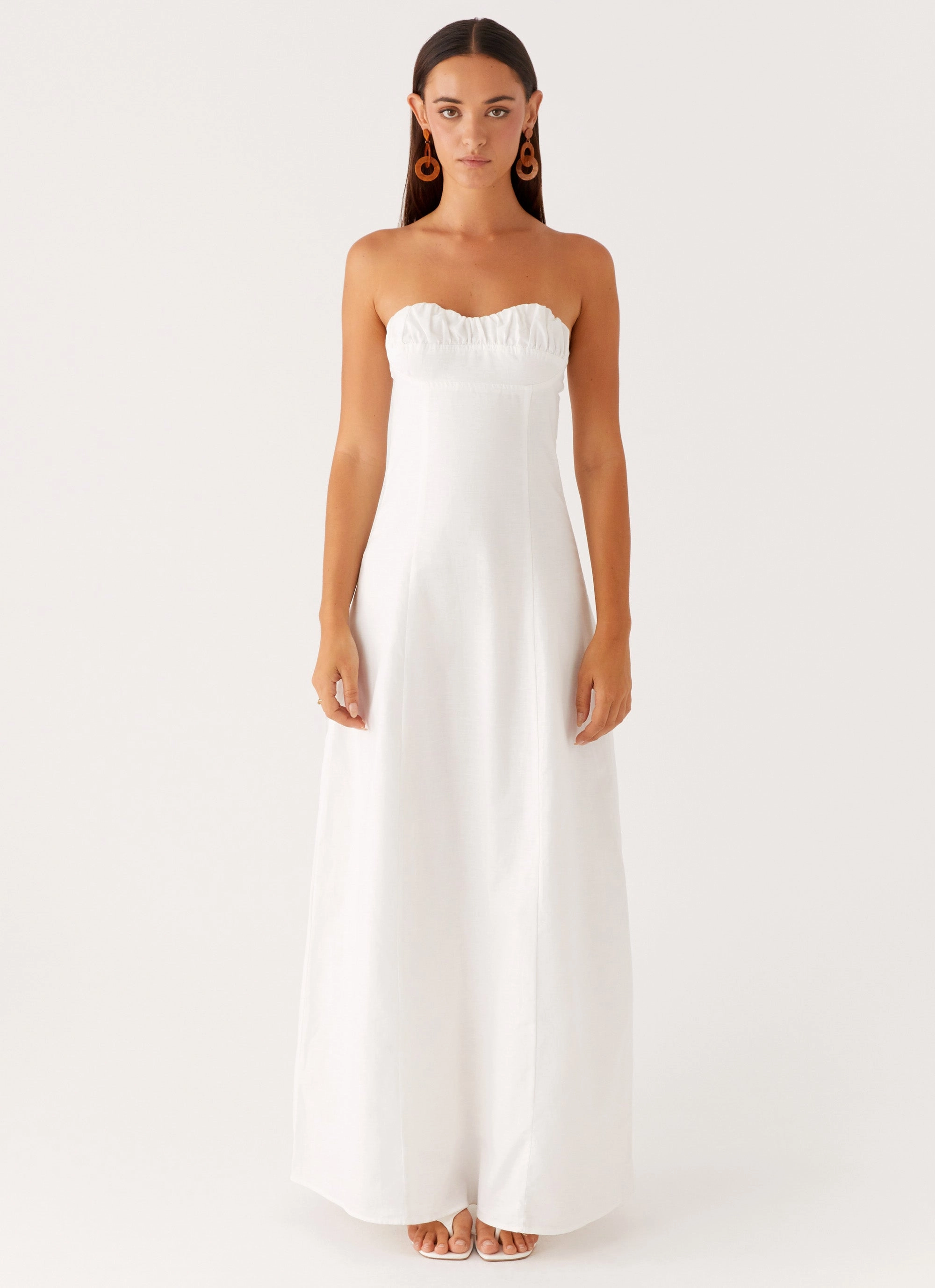 Interchangeable-Detail Sleek Motion Tayla Linen Maxi Dress - White