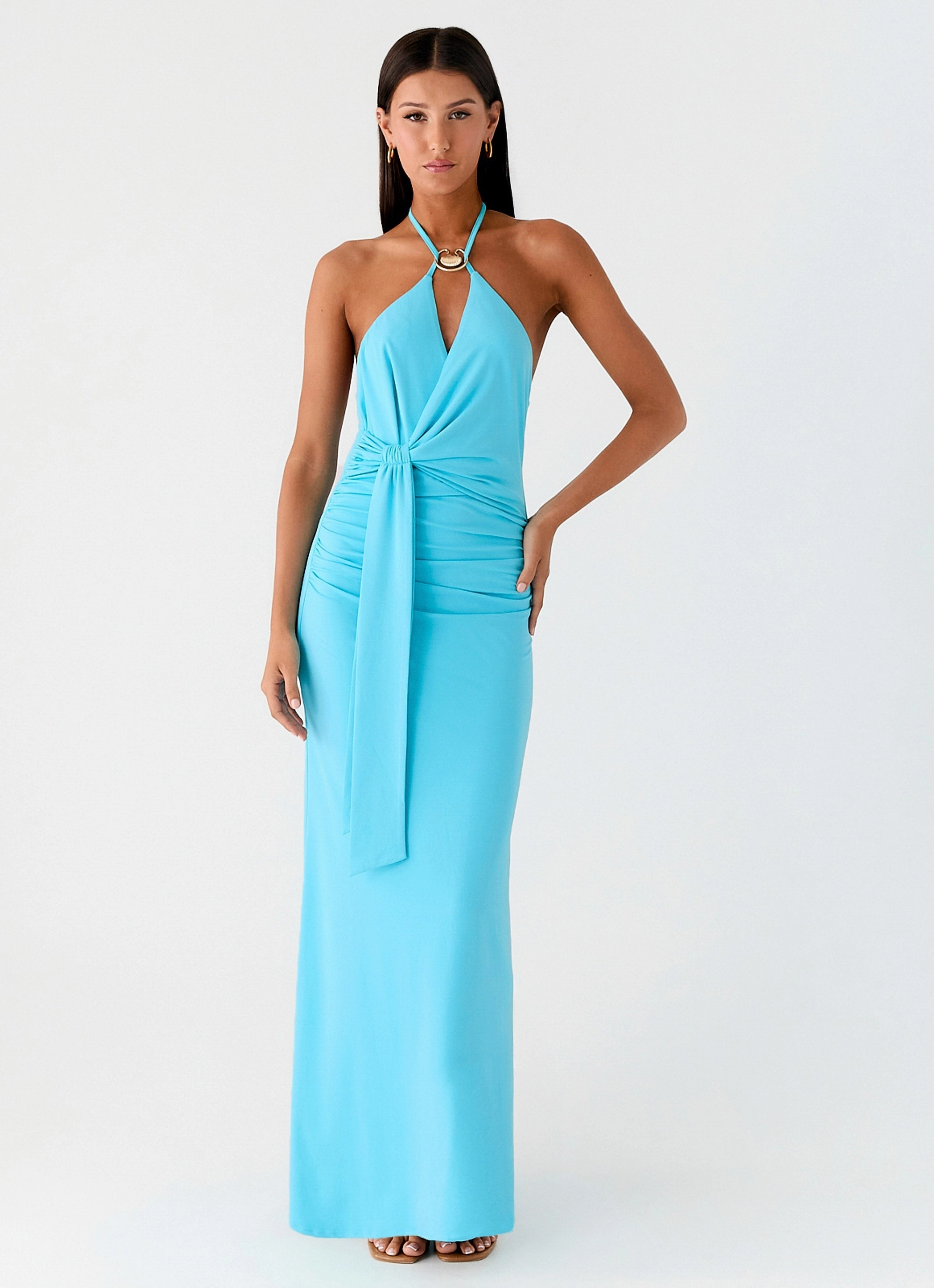 Dare Me Halter Maxi Dress - Aqua Blue Urban Fit Everyday Movement