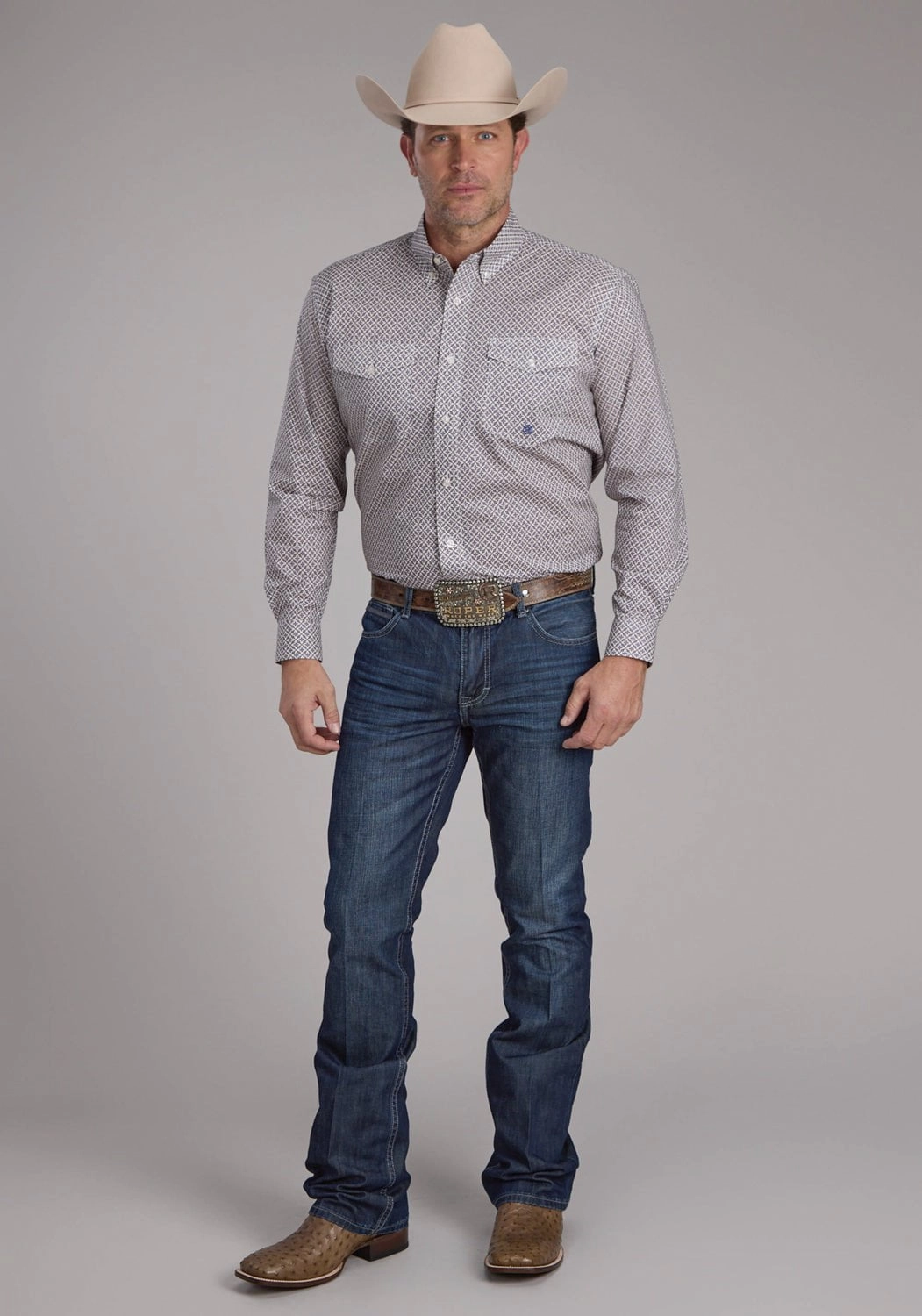 Cocktail Event Roper Mens 2384 Pinwheel Foulard Tan 100% Cotton Btn L/S Shirt