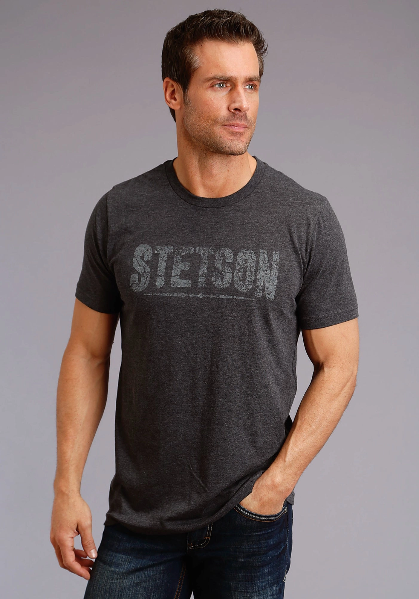 Customizable Option Streetwear Stetson Unisex Heather Grey 100% Cotton Cream Logo S/S T-Shirt