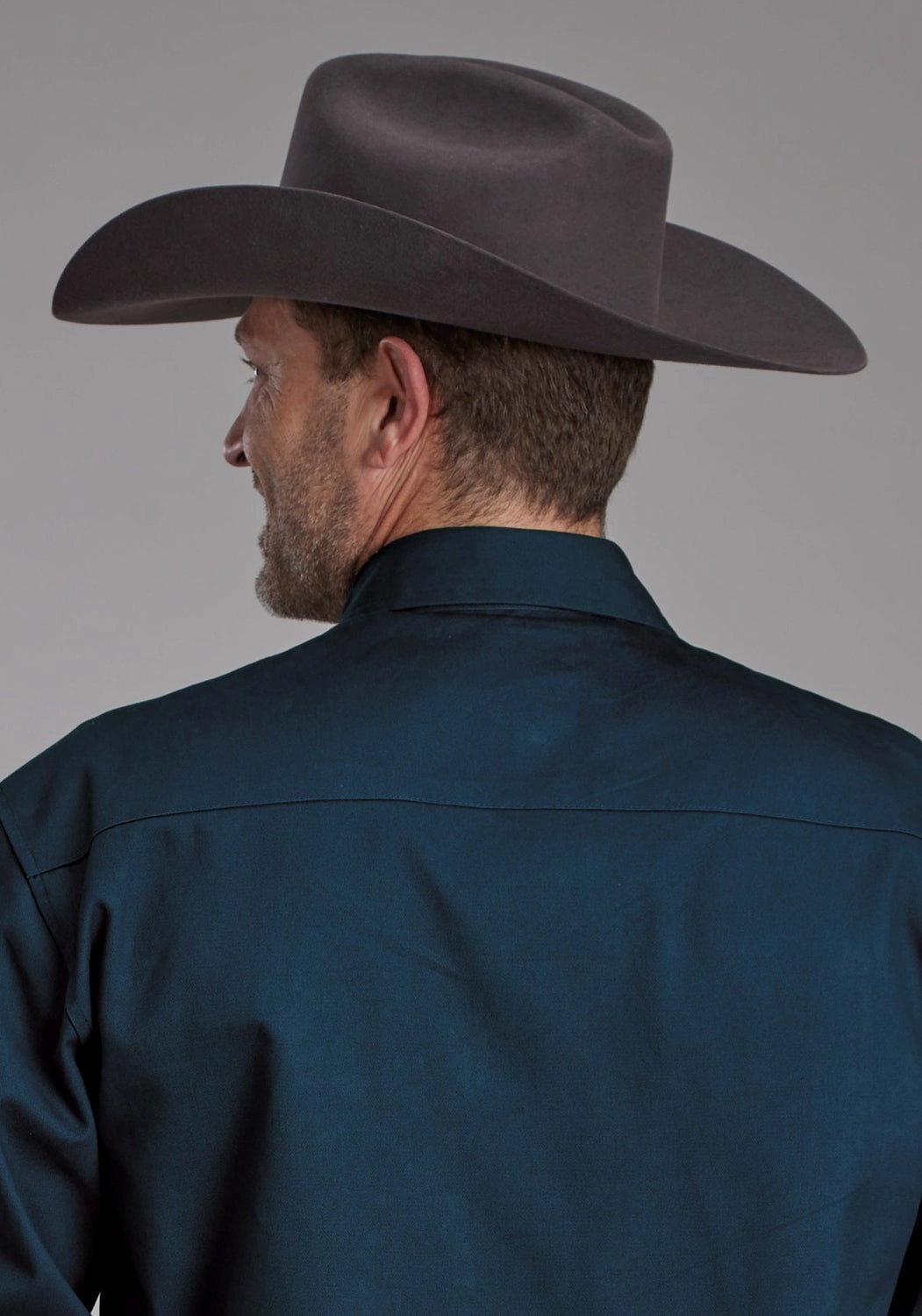 Standalone Option Layered Collar Roper Mens Brushed Twill Teal 100% Cotton L/S Shirt