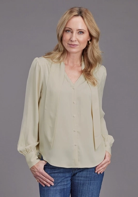 Lightweight Weave Stetson Womens Button Satin Cream 100% Polyester L/S Blouse