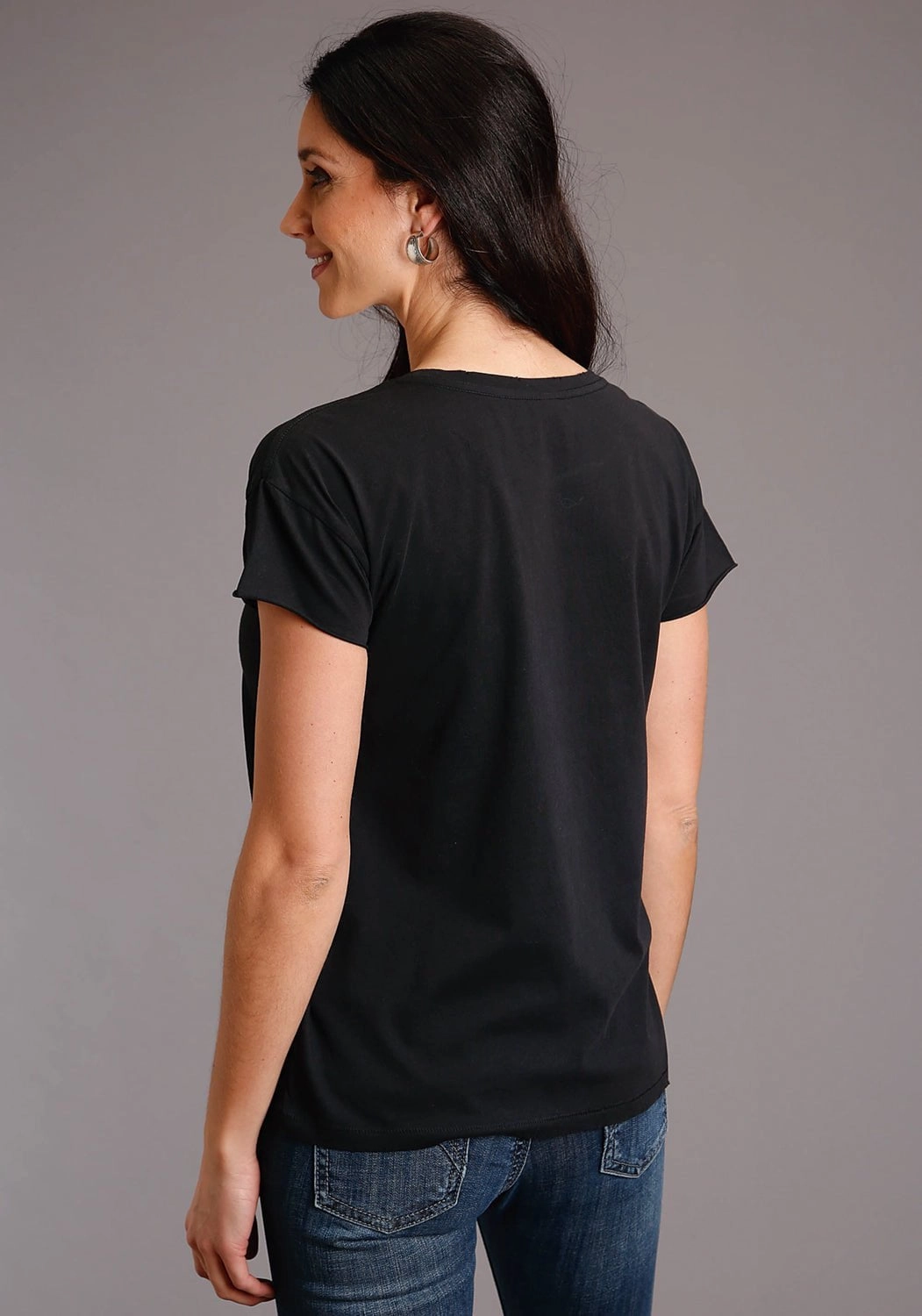 Sustainable Dye Process Durable Material Stetson Womens Smoke Grey 100% Cotton Serape S/S Skull T-Shirt