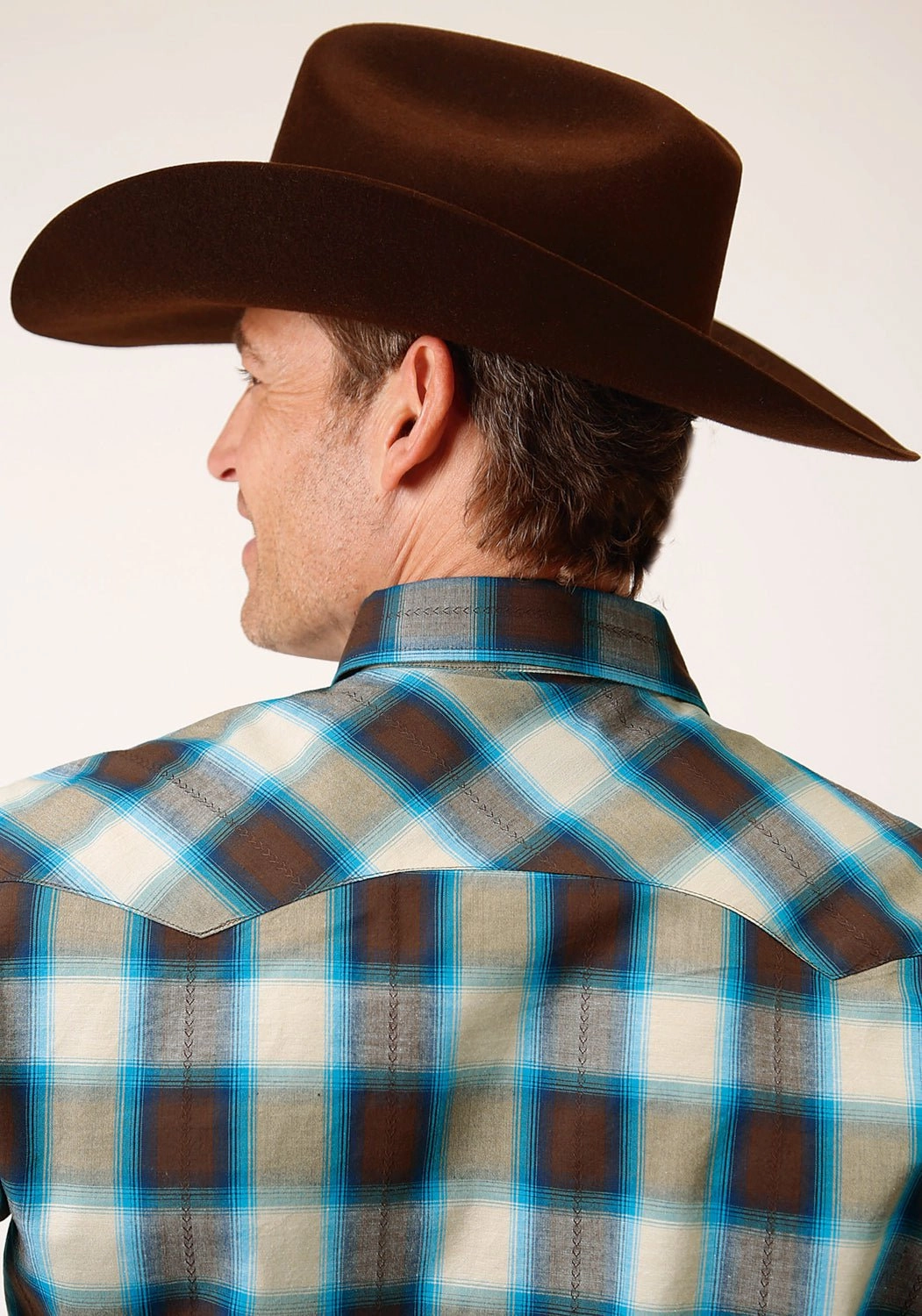 Roper Mens Arrow Plaid Brown 100% Cotton L/S Shirt EasyCare Fabric