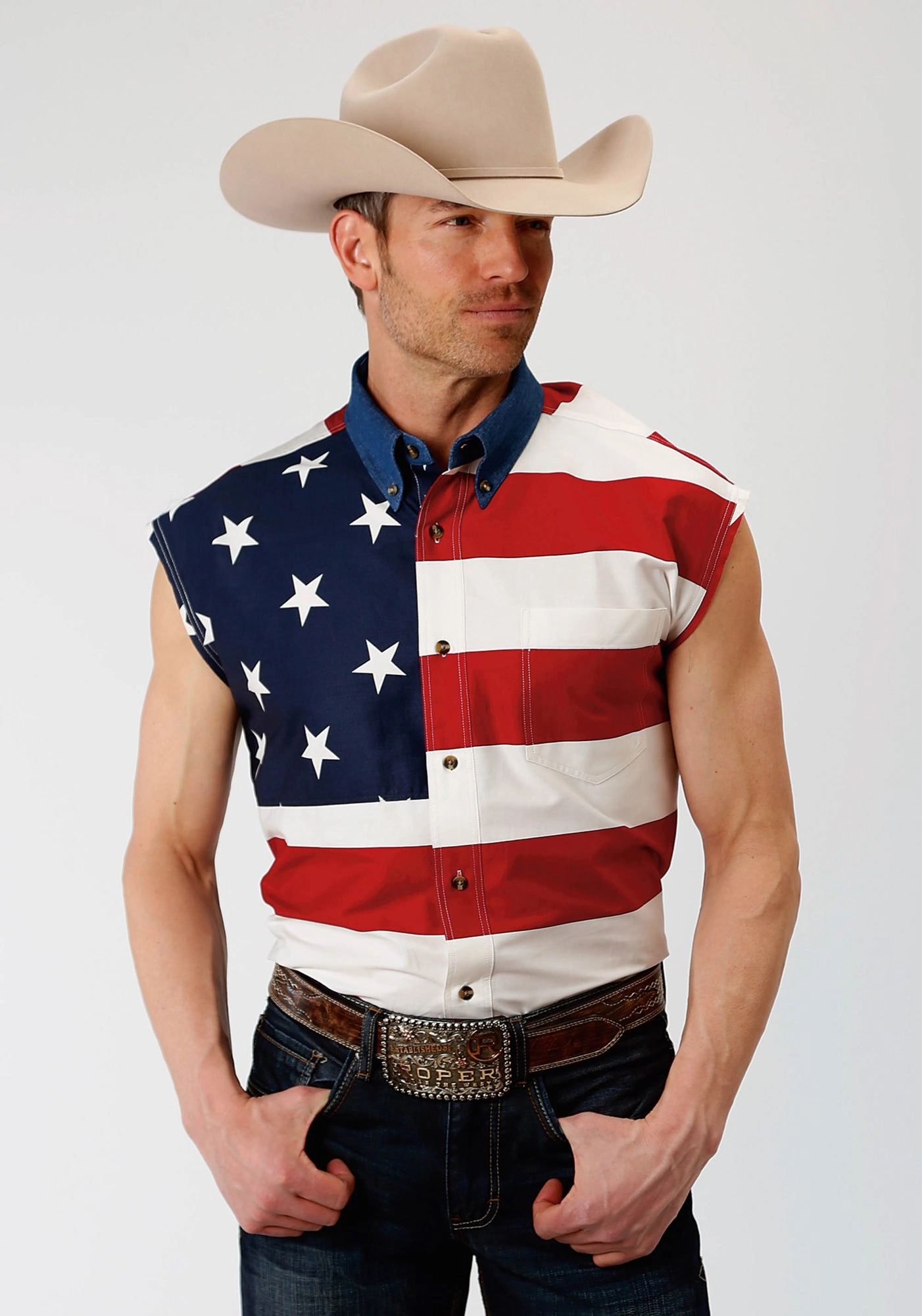 Morning Comfort Roper Mens Multi-Color 100% Cotton American Flag BD S/L Patriotic Shirt